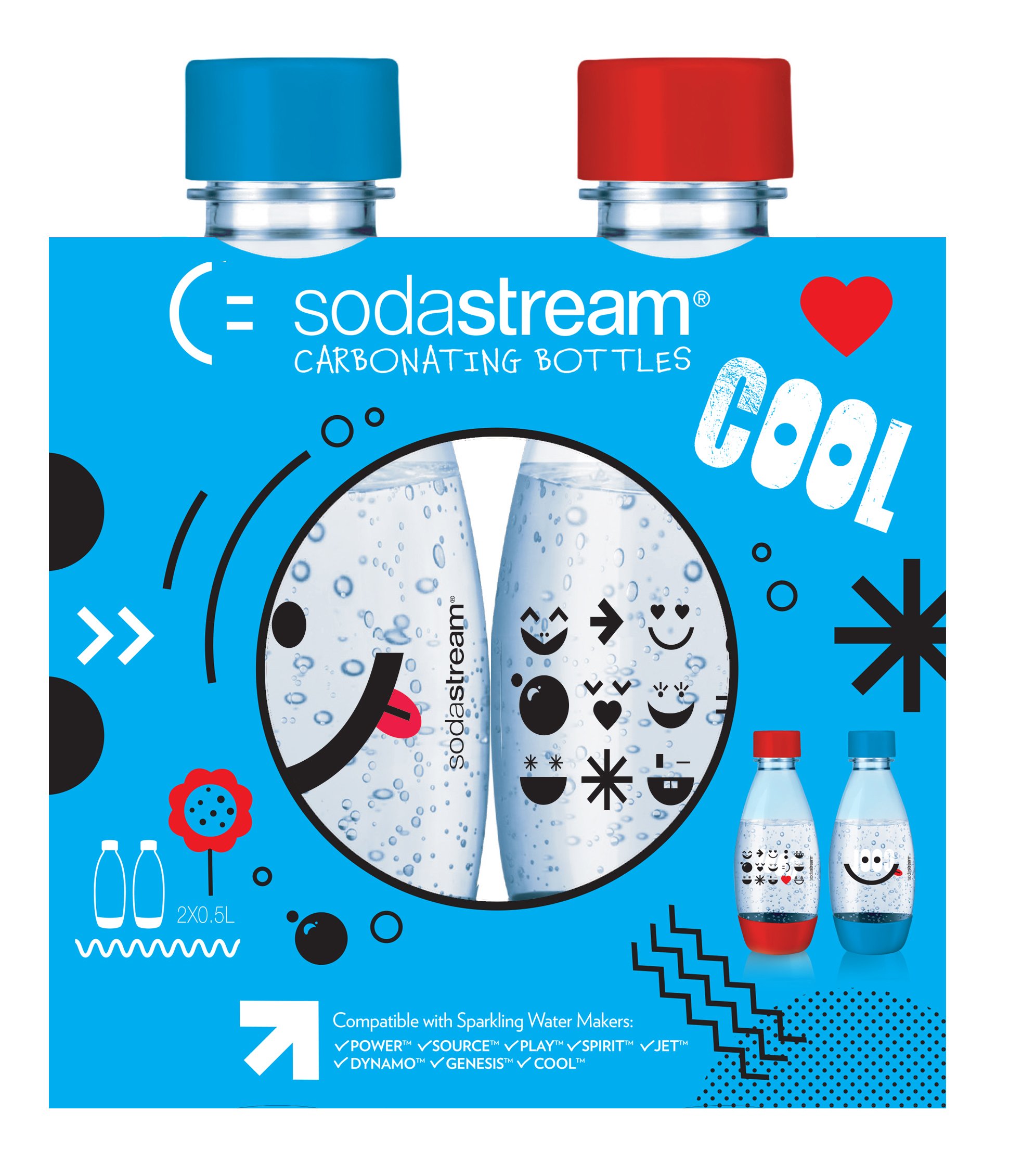 Original SodaStream 0.5L (16.9oz) Carbonating Bottles - 2 Pack (2018 Model) | Perfect for Sparkling Water, Homemade Sodas & Cocktail Mixing at Home