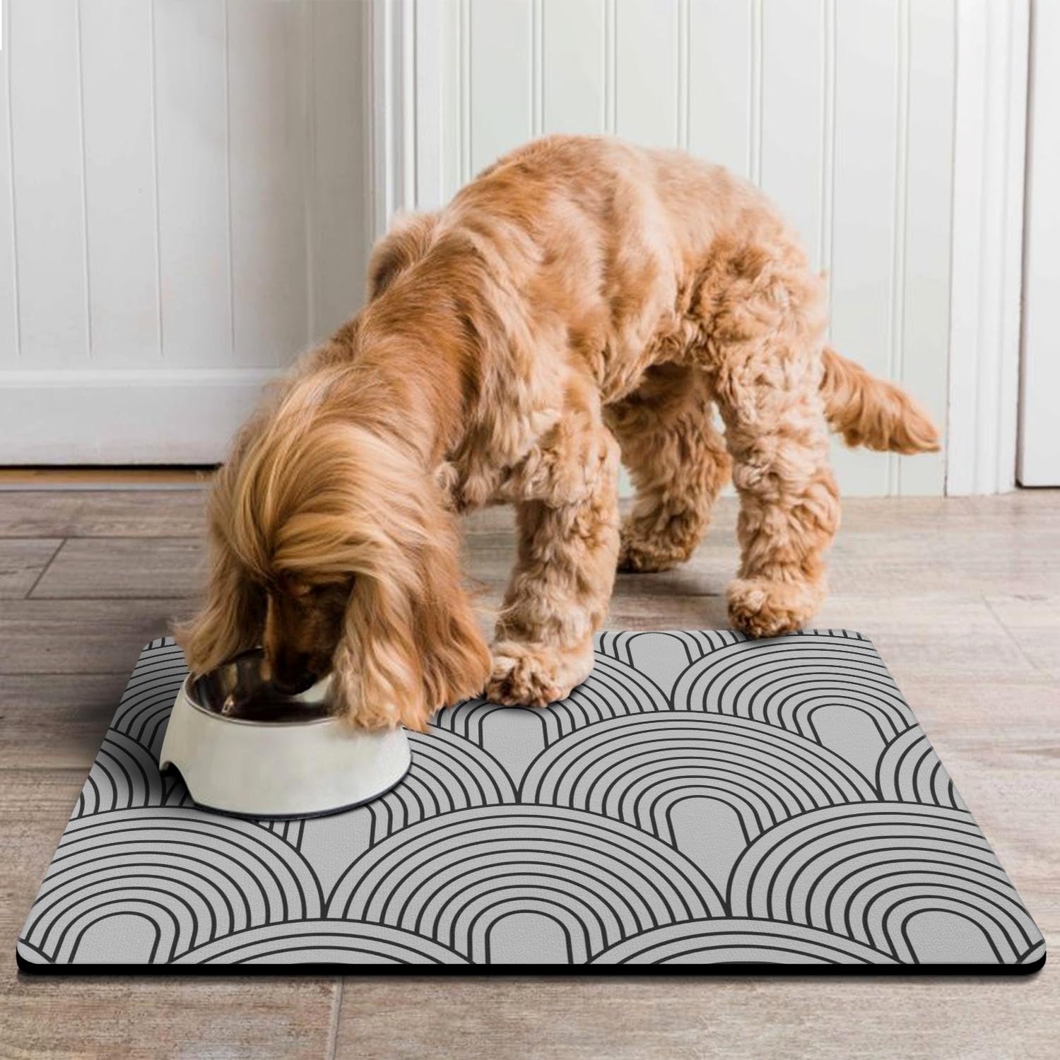 **Super Absorbent Dog Food Mats for Floors - Non-Slip Pet Feeding Mat for Cats & Dogs, Eco-Friendly Boho Style Placemat for Bowls (Perfect for Messy Eaters & Spill Protection in Kitchen or Dining Area)**