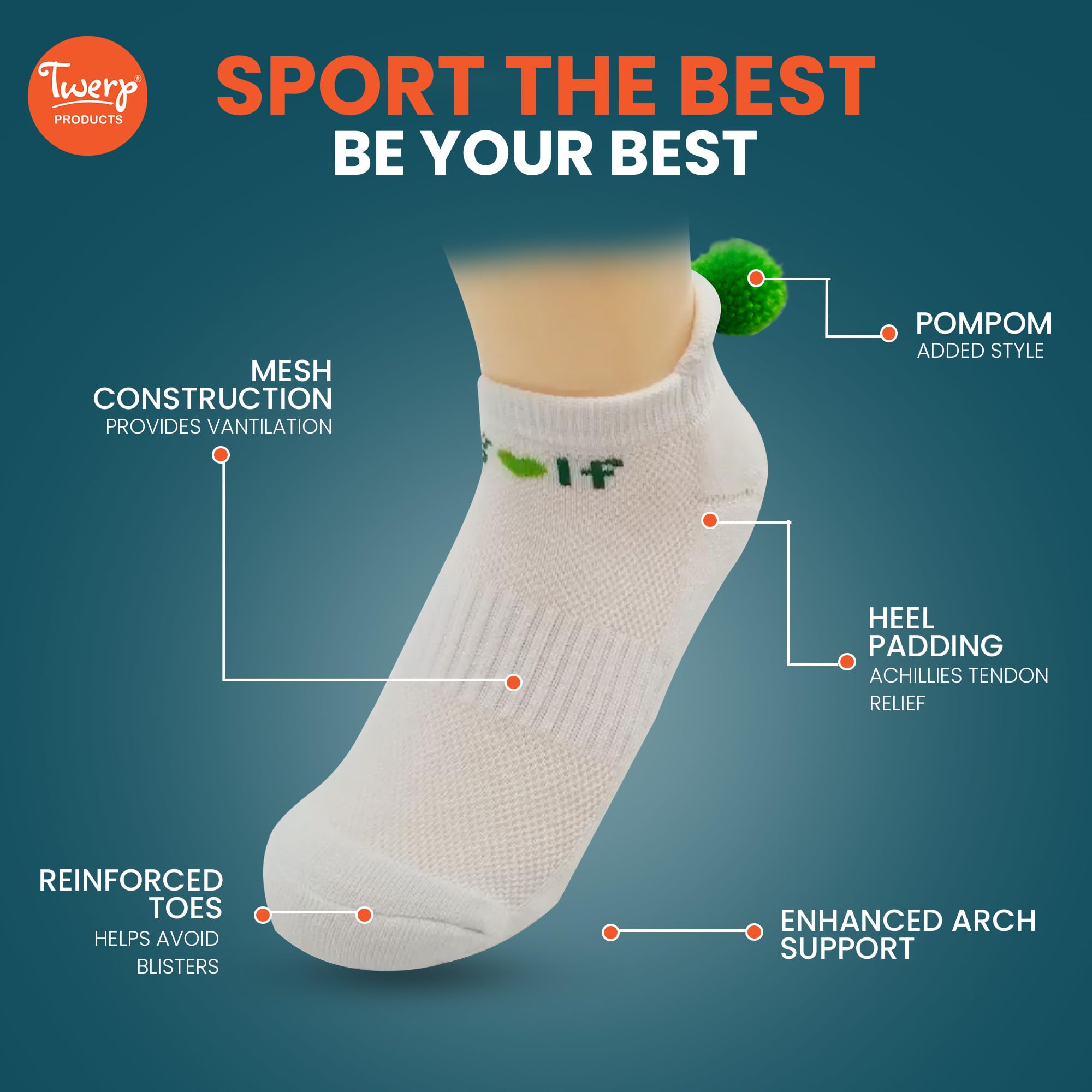 Women's Golf Socks with Pom Pom Balls - Breathable Athletic Ankle Socks for Golfers - Perfect for Golfing, Running & Casual Wear