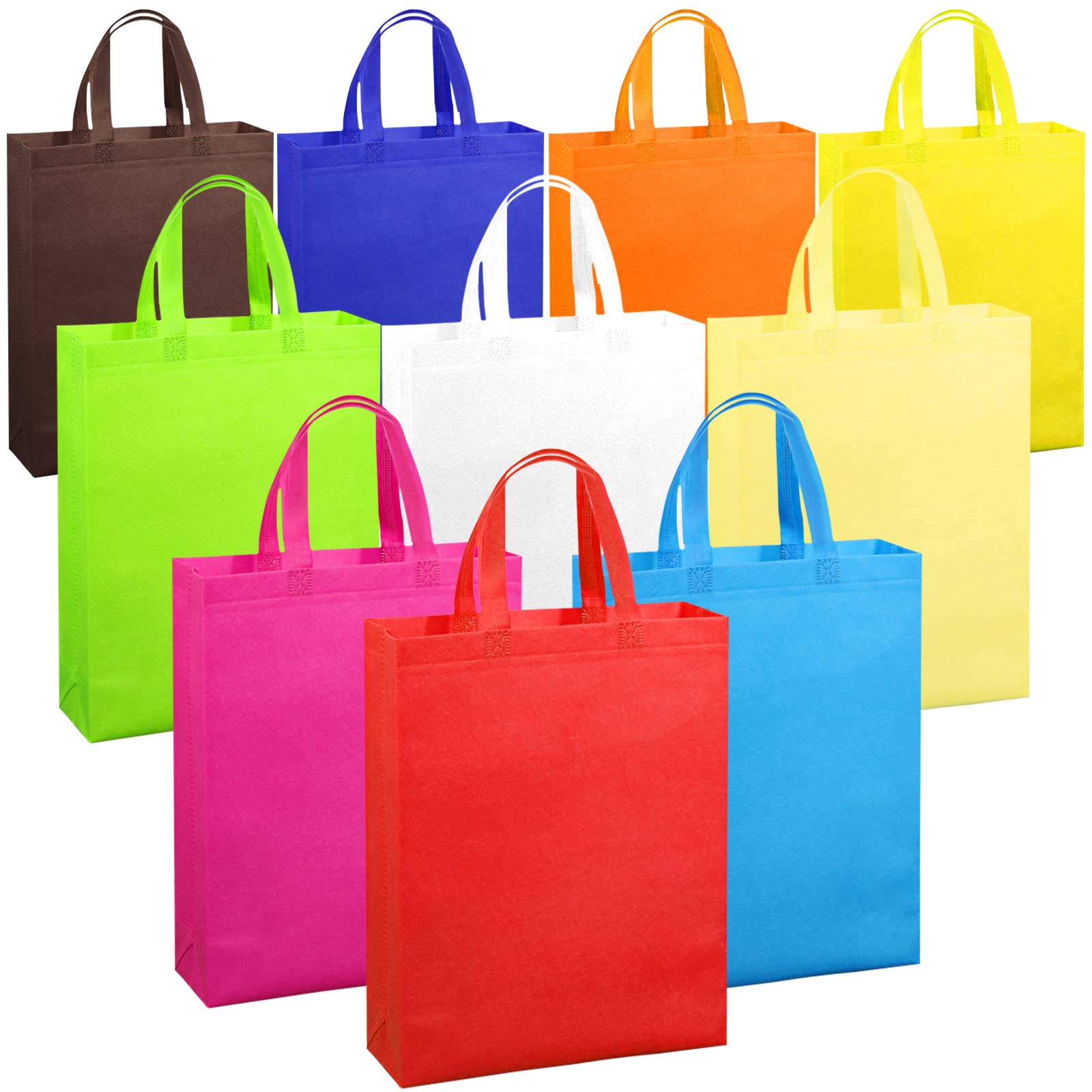 10-Pack Large Non-Woven Reusable Tote Bags - 13.27x10.83 Inch Eco-Friendly Shopping Bags with Handles - Bulk Woven Gift Bags for Easter, Parties, Favors & Retail Use - 10 Assorted Colors (Right Angle Design) - Perfect for Groceries, Events & Sustainable Shopping
