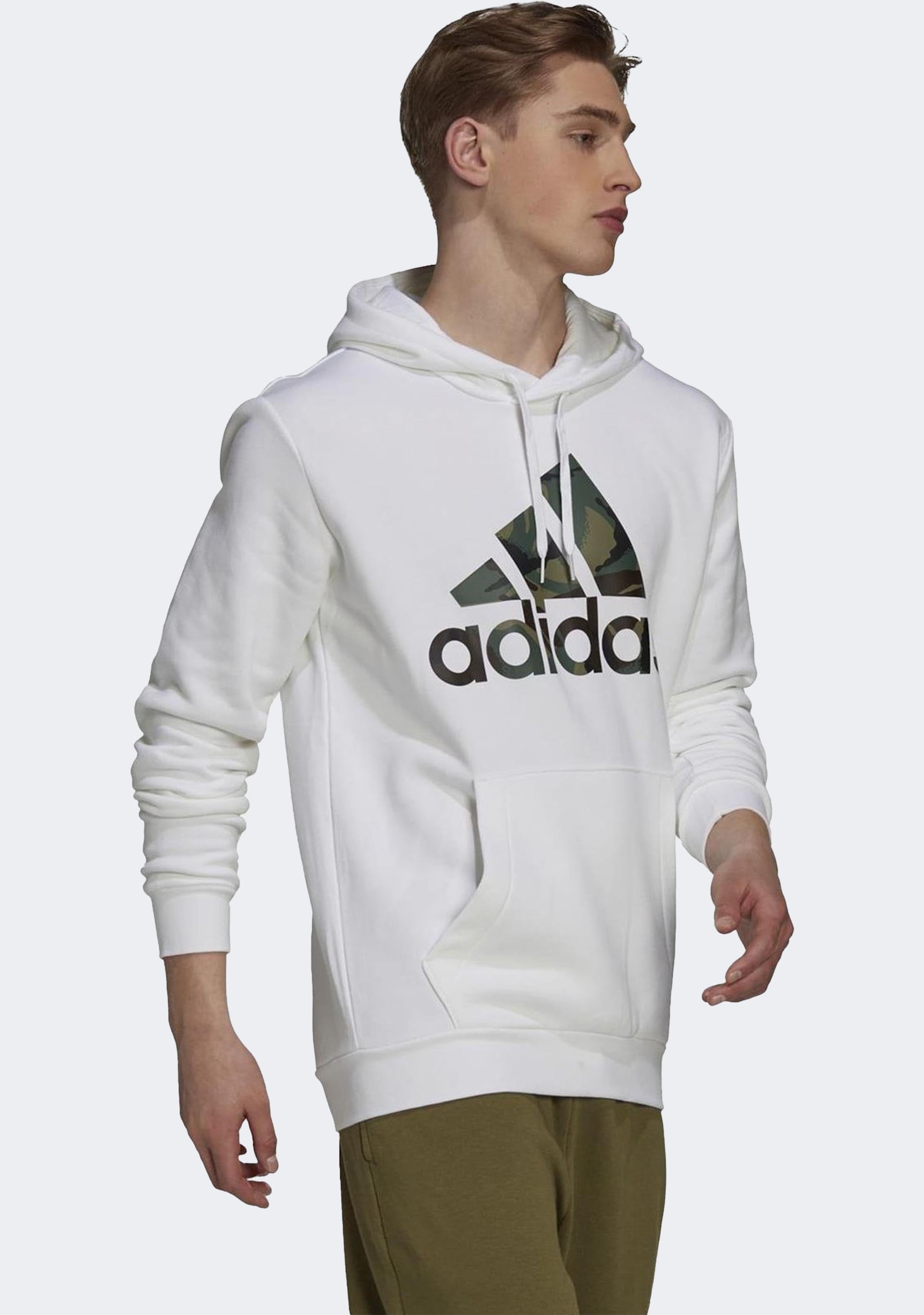 Adidas Men's Camo Print Hooded Sweatshirt - Lightweight Fleece Pullover for Casual Wear, Gym & Outdoor Activities