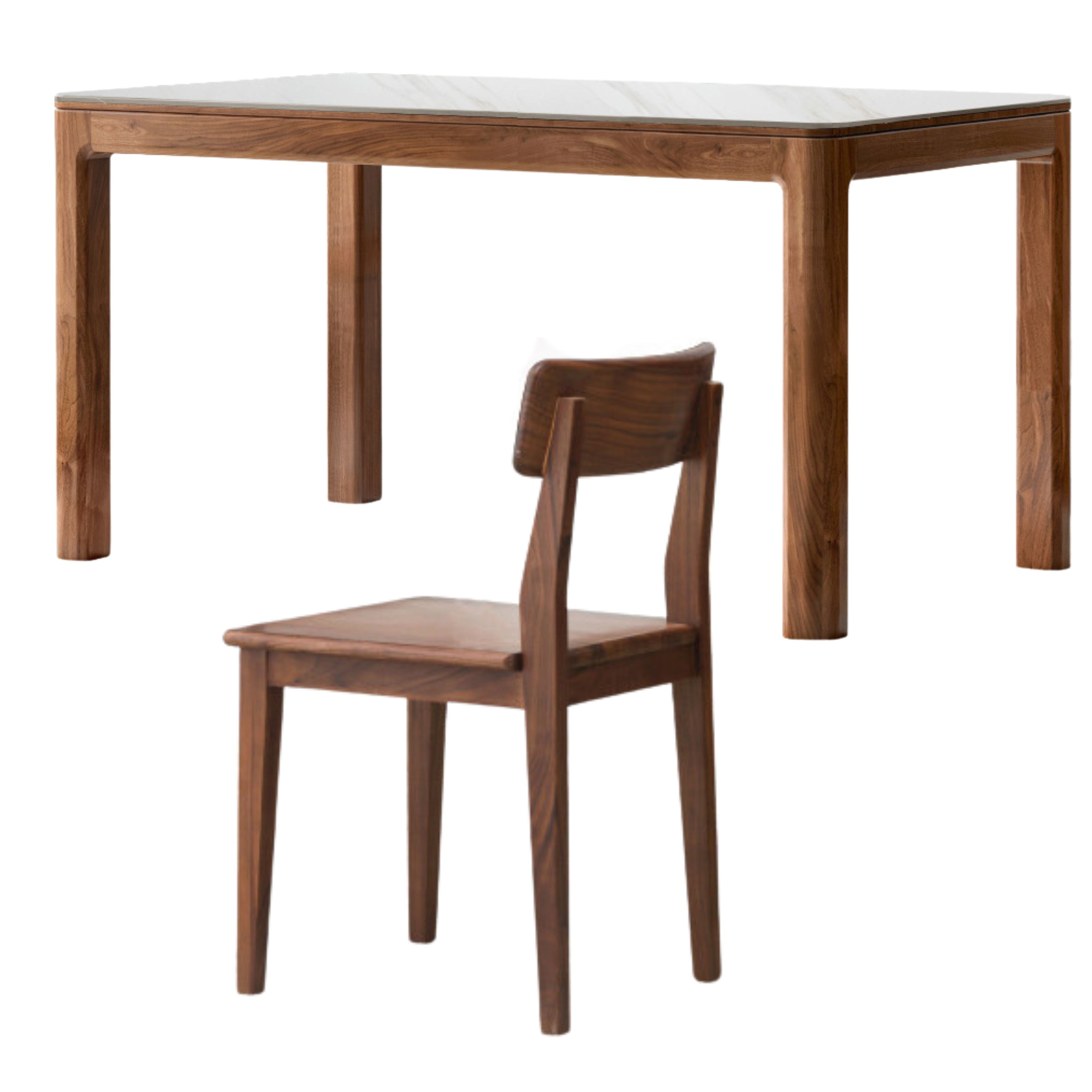59x31.4x29.9 inch / 150.4x80.4x76 cm / Rich Dark Walnut color Slate top white color/ dining table + 4 chairs