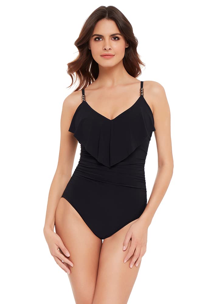 MagicSuit Women's Tummy Control One Piece Swimsuit - Solid Isabel Ruffle Front Soft Cup Bathing Suit for Beach, Pool & Vacation