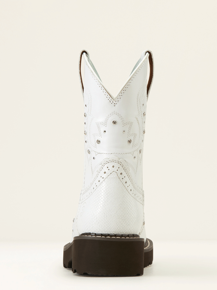 Ariat Women's Fatbaby Gembaby Western Boots - Snake Embossed White Leather Cowboy Boots for Country Dancing & Rodeo Events