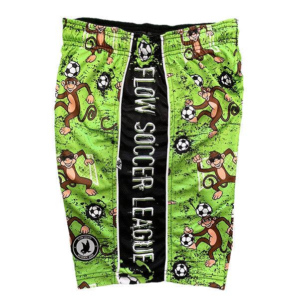 Boys Soccer Shorts - Flow League Monkeys Attack Design - Comfortable & Breathable for Youth Soccer Training & Games