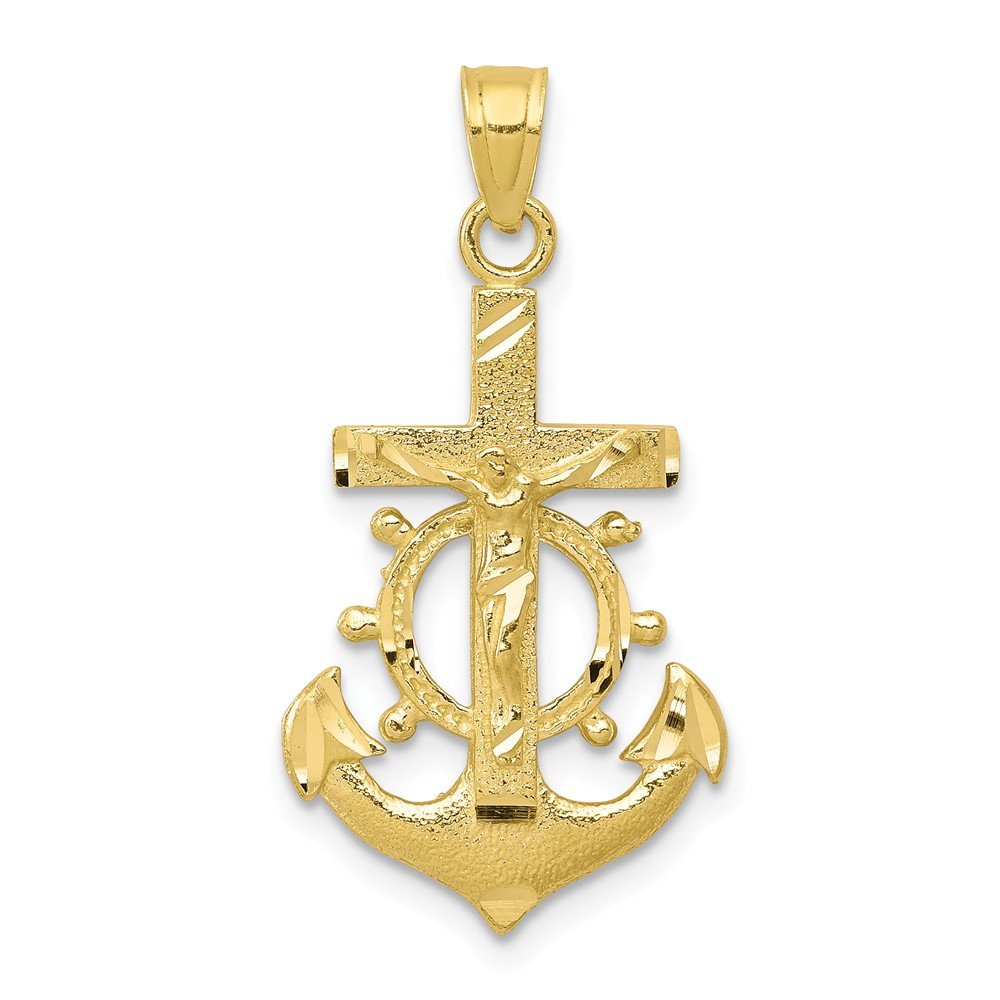 10K Solid Yellow Gold Anchor Mariner Cross Pendant Necklace Charm (30mm x 16mm) - Religious Jewelry Gift for Women, Wife, Mom, Men, Husband, Dad - Perfect for Baptism, Confirmation, Christmas & Everyday Wear