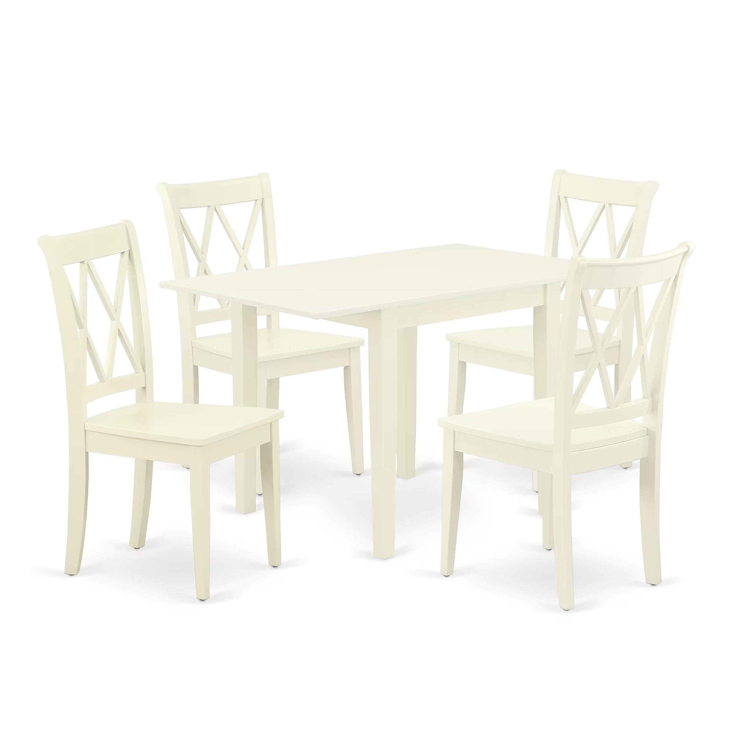 East West Furniture 5-Piece Dining Set with Drop-Leaf Table & 4 Chairs, 30x48 Inch, Linen White – Perfect for Small Kitchens, Breakfast Nooks & Compact Dining Spaces