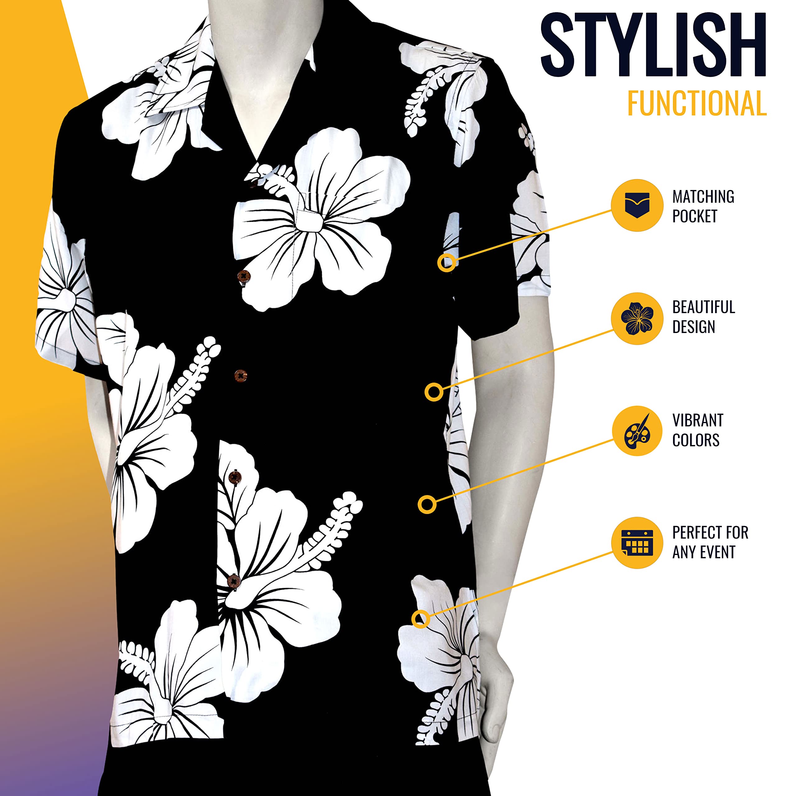 Favant Hawaiian Shirts for Men - Lightweight Quick-Dry Hibiscus Print Beach Shirt | Comfortable Aloha Shirt for Summer Vacation, Pool Party & Tropical Getaways