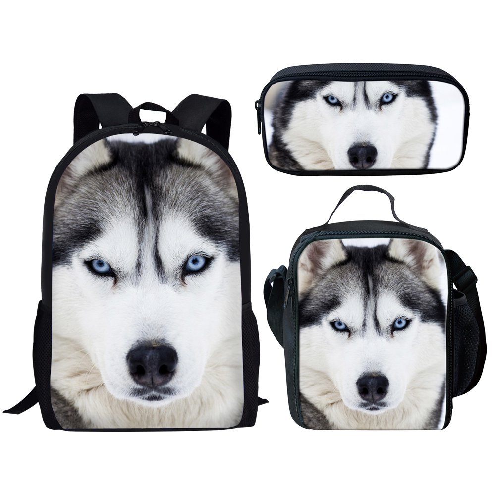 **Dellukee Fashionable Wolf Print Backpack Set for Middle School Girls - Includes Book Bag, Lunch Bag & Pen Case - Perfect for School, Travel & Daily Use**