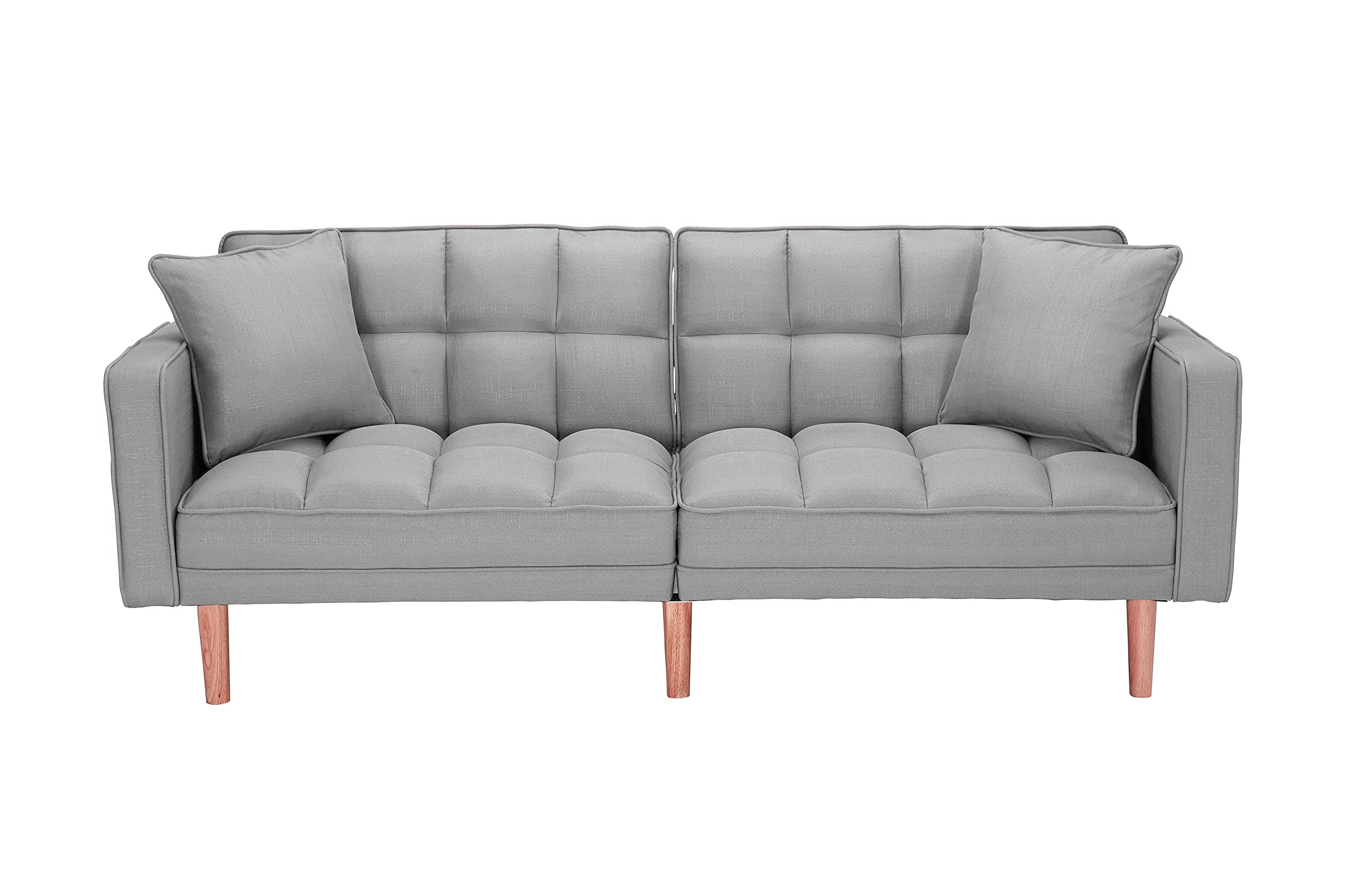 Convertible Futon Sofa Bed - Modern Linen Upholstered Folding Sleeper Sofa with 2 Pillows, 75