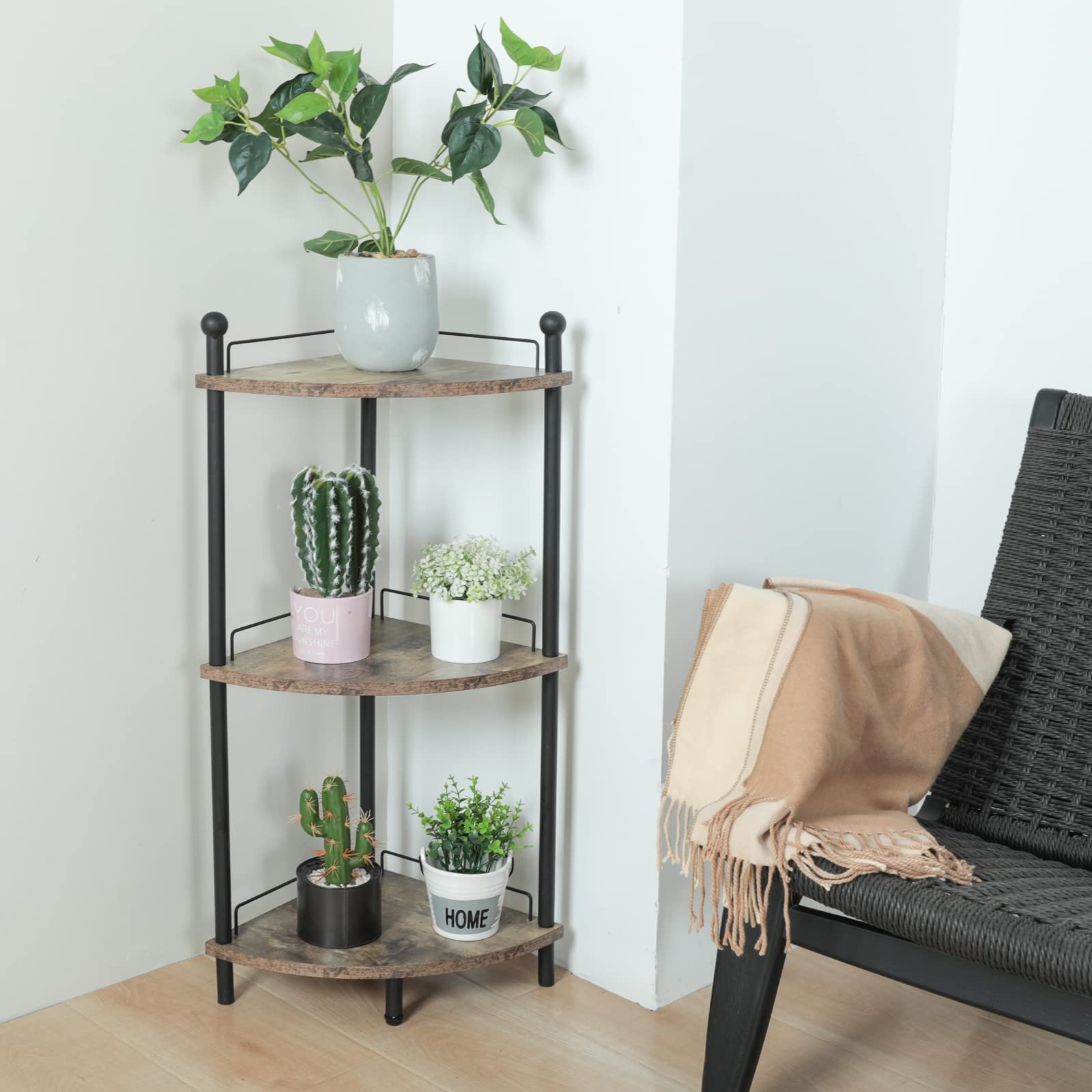 Multipurpose Corner Shelf Stand - Bathroom, Living Room, Bedroom & Kitchen Storage Organizer | Industrial Style Space-Saving Display Rack for Books, Plants & Decor | Perfect for Small Apartments & Compact Spaces