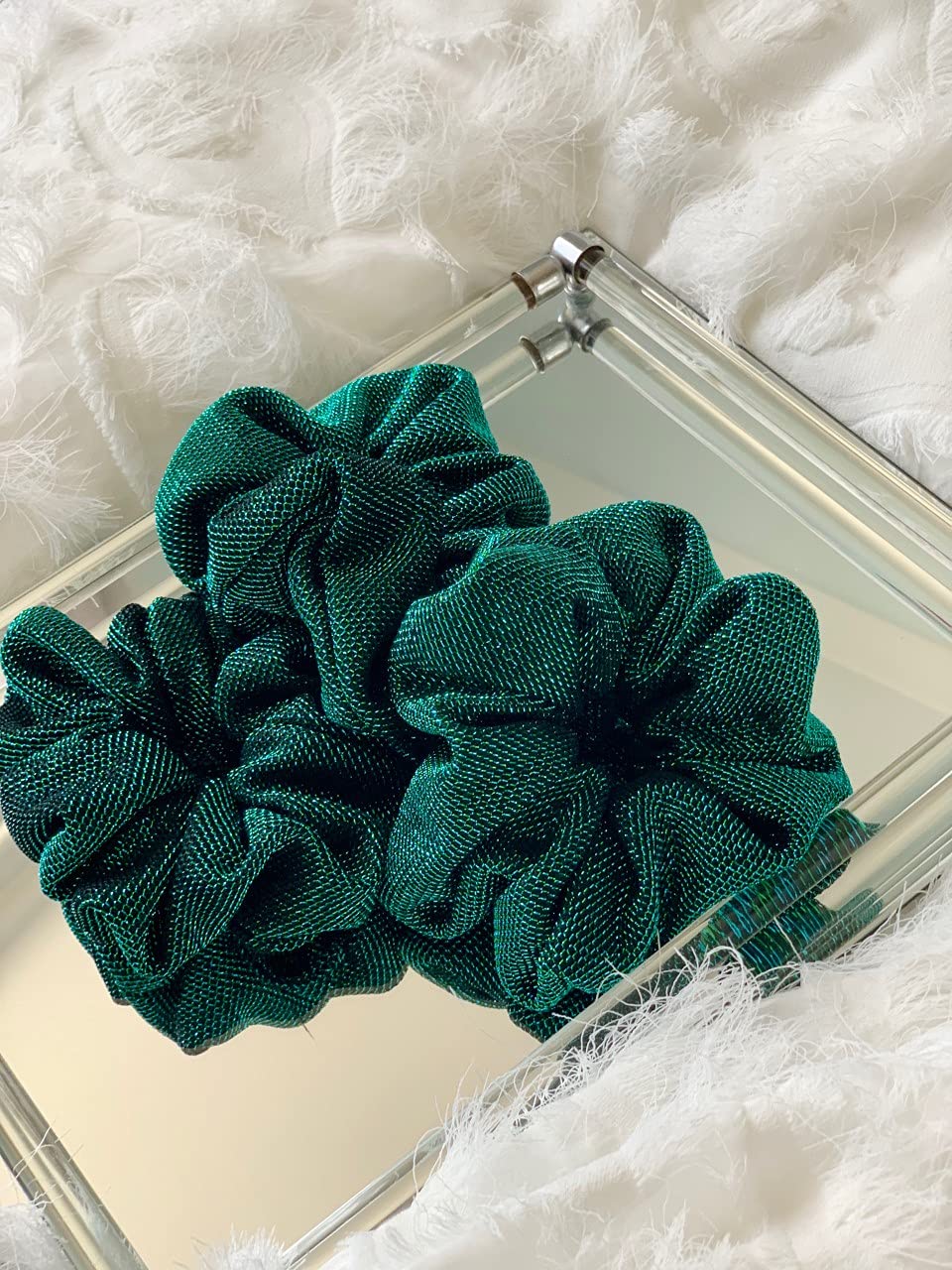 Forest Glitter Green Hair Scrunchies - Stretchable Elastic Ponytail Holders for Women & Girls | Perfect for School, Workout, Office & Everyday Use