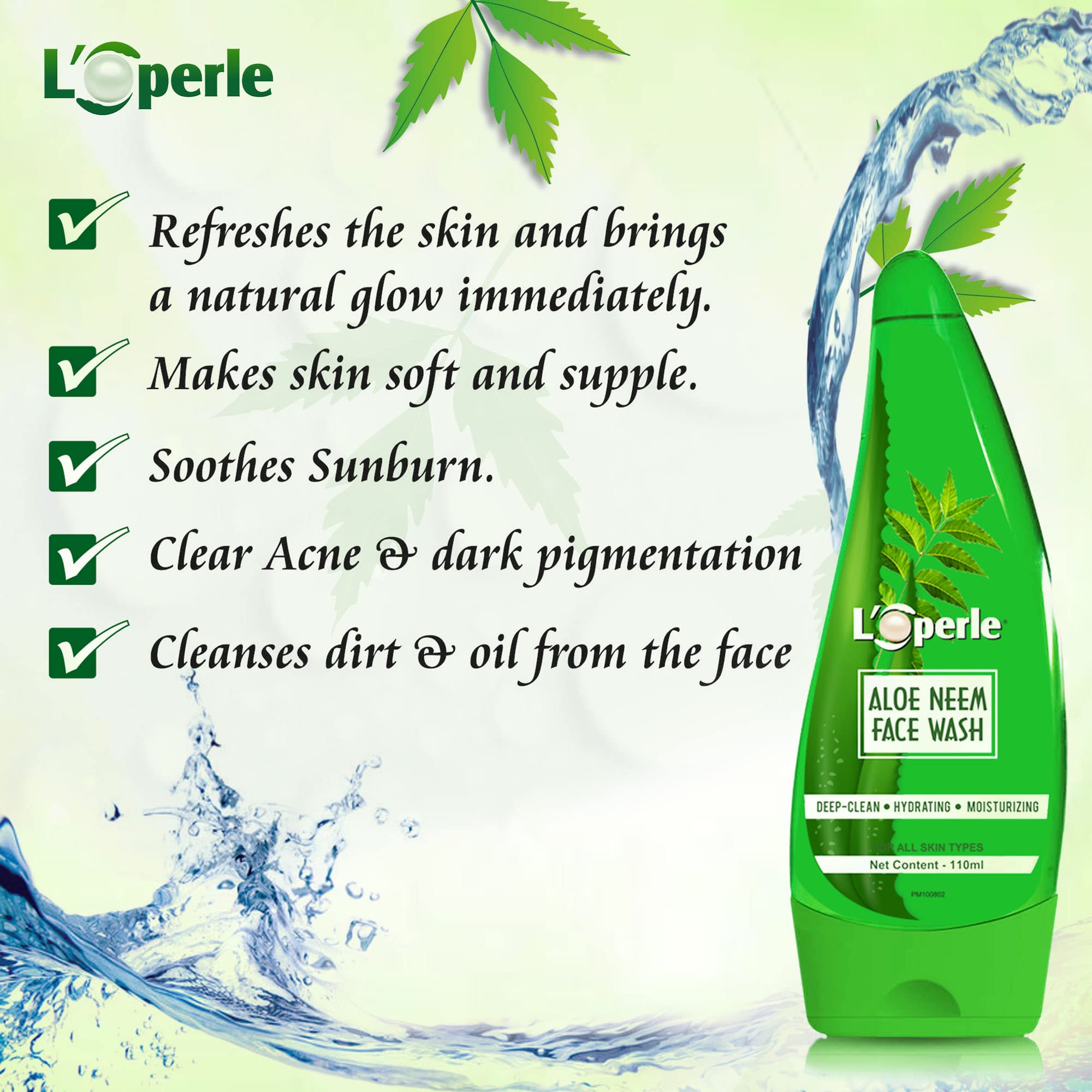 Loperle Neem & Aloe Vera Face Wash - Oil Control, Deep Cleansing & Hydrating for Acne, Pimples & Blemishes | All Skin Types | 110ml (Pack of 2) | Perfect for Daily Skincare Routine & Travel
