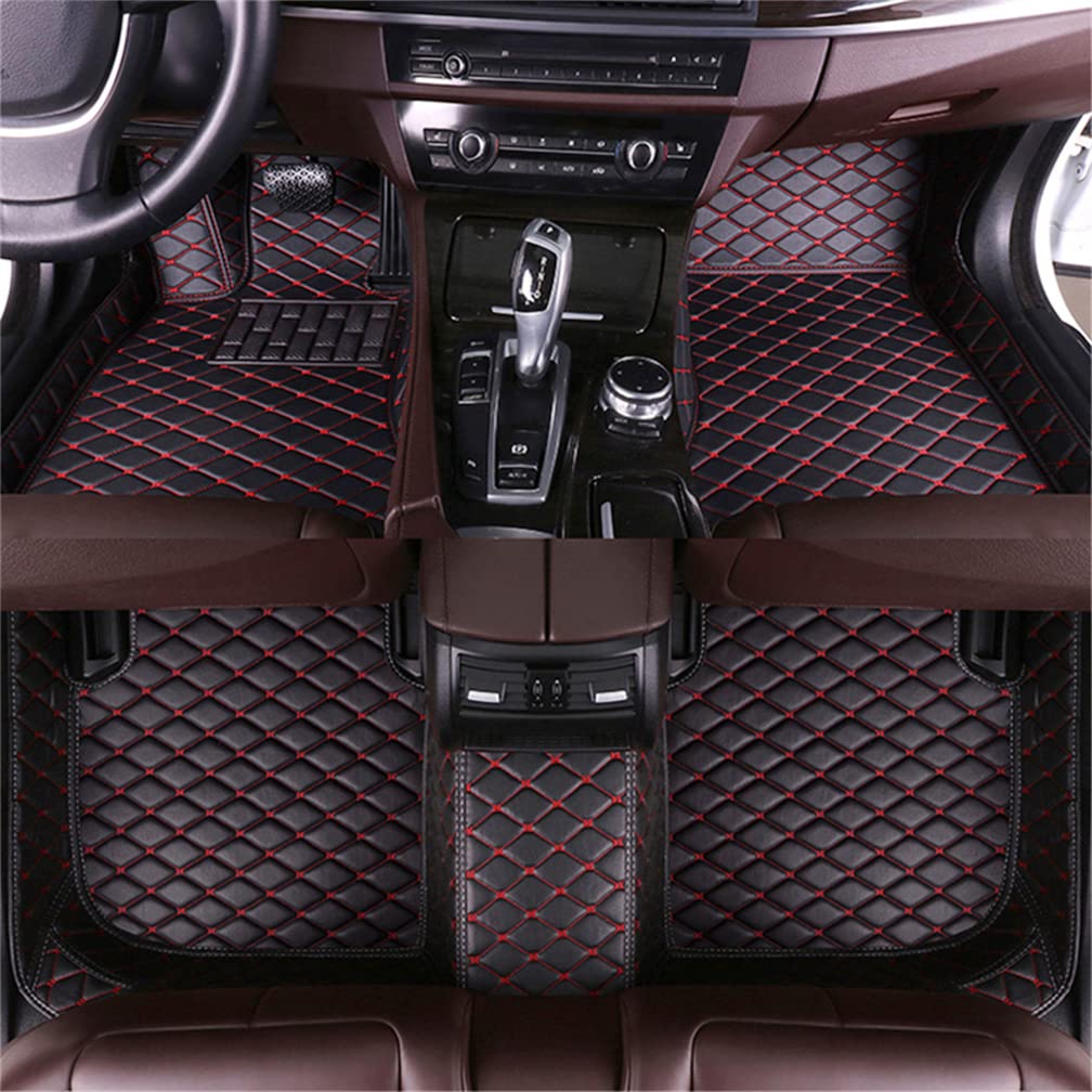 Premium Custom Car Floor Mats for Camaro SS 2010-2015 - Luxury Leather, All-Weather, Waterproof & Anti-Skid Full Coverage Liners - Front & Rear Set (Black/Red) - Perfect for Daily Commutes, Road Trips & Car Protection