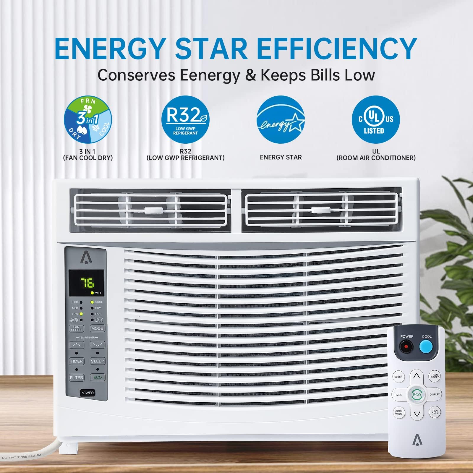 6,000 BTU Smart Wi-Fi Window Air Conditioner with Remote & App Control - Cools 350 Sq. Ft Rooms - Auto Restart & 24H Timer - Perfect for Bedrooms, Offices & Small Apartments (115V/60Hz, White)