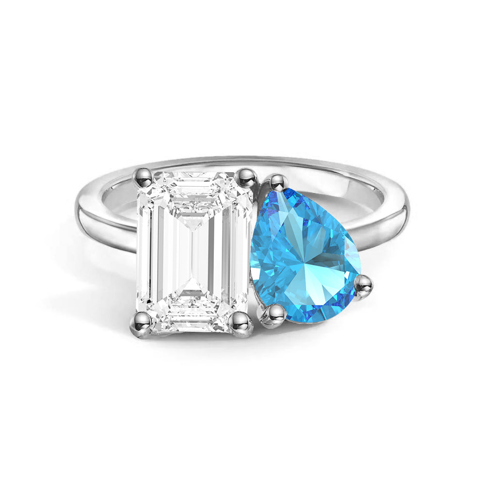 Personalized Toi et Moi Moissanite Birthstone Ring - Custom Anniversary Gift for Couples, Engagements & Romantic Occasions