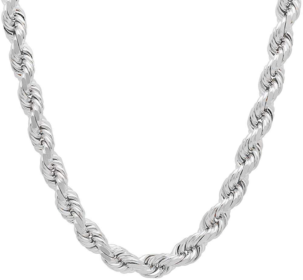 Savlano 925 Sterling Silver 7.5mm Solid Italian Rope Diamond Cut Twist Link Chain Necklace for Men & Women - Made in Italy | Elegant Gift Box Included | Perfect for Weddings, Anniversaries & Special Occasions