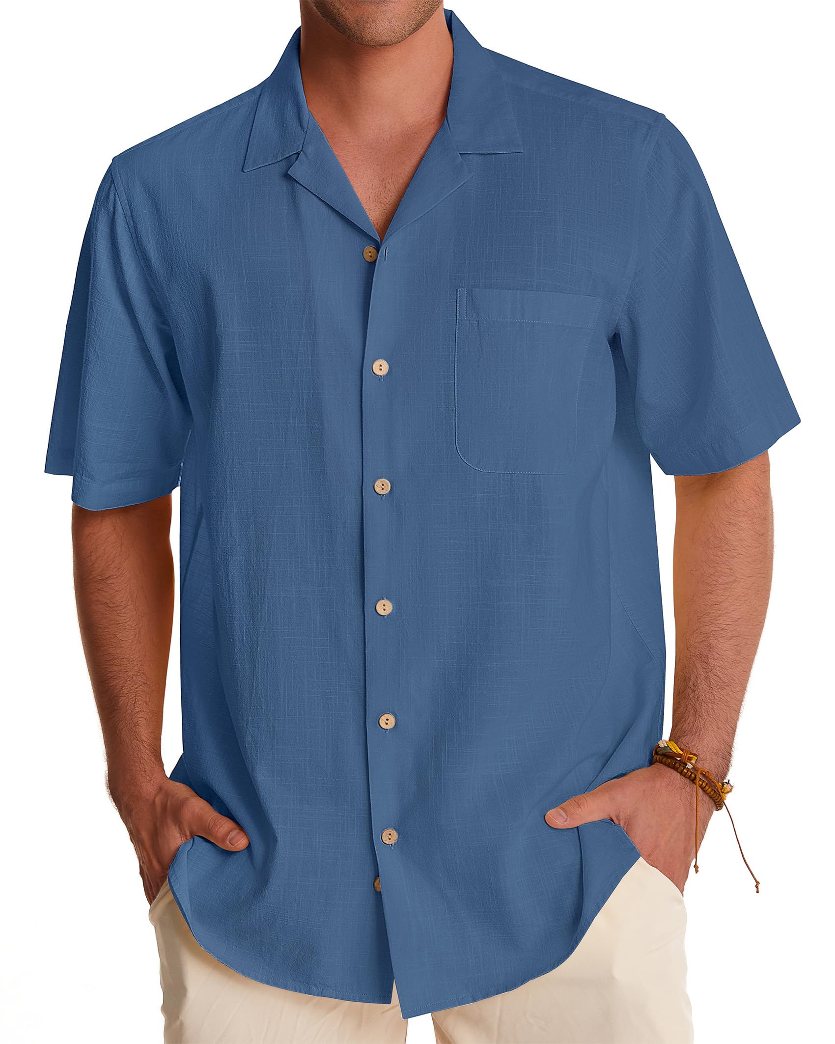 Gentle Men's Linen Shirts - Short Sleeve Button Down Cotton Shirt for Summer | Beach Vacation & Hawaiian Style | Casual Wear, Outdoor Activities & Tropical Getaways