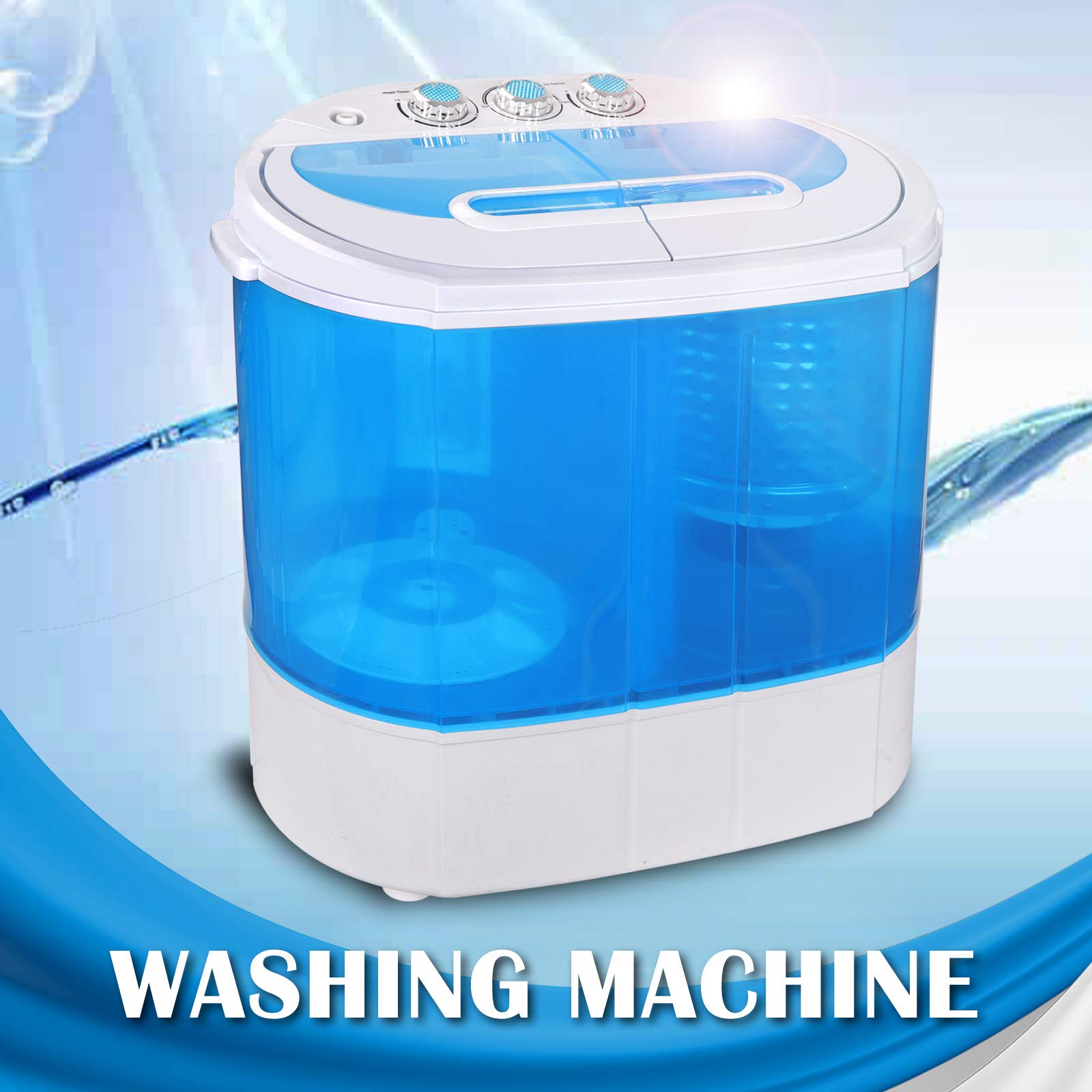Portable Mini Twin Tub Washing Machine with Spin Dryer & Drain Pipe - Compact Laundry Washer for Small Spaces, Apartments, Dorms, RVs, Camping - Perfect for Travel, Emergency Use & Off-Grid Living (Blue)