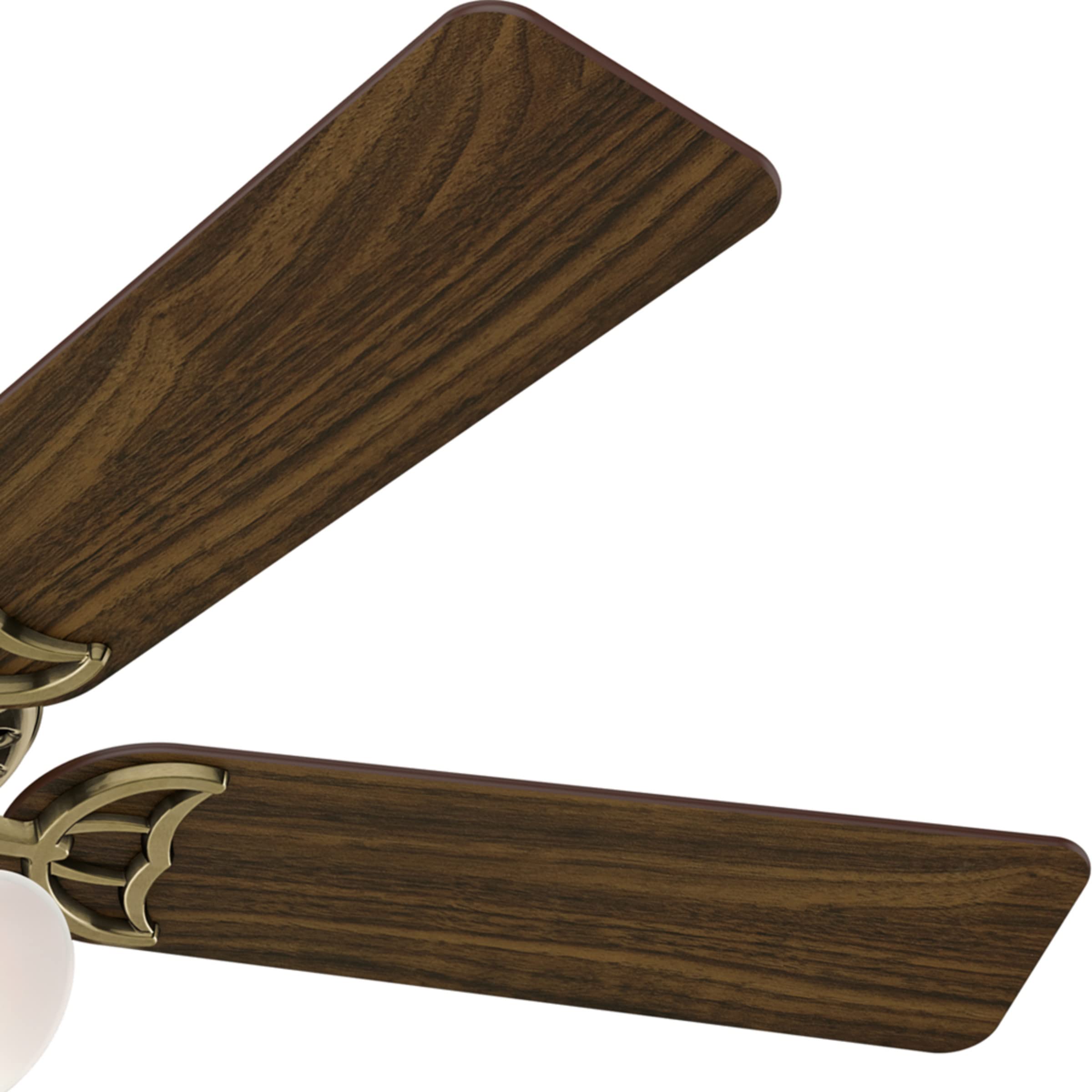 Hunter Fan Company 53063 Studio Series 52 Inch Ceiling Fan with 4 Covered Energy Efficient LED Lights - Pull Chain Control in Antique Brass | Perfect for Living Room, Bedroom & Office Cooling
