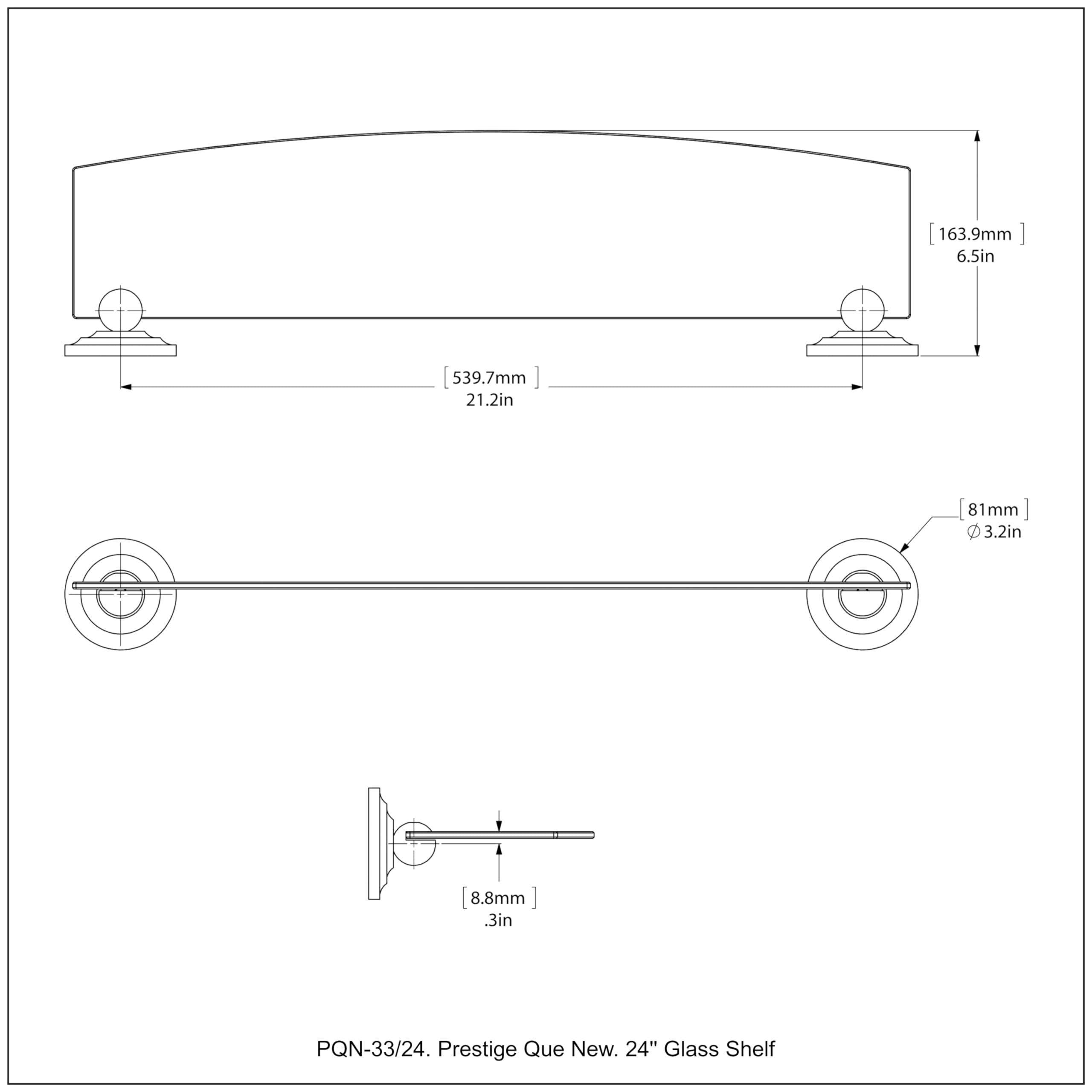 Allied Brass PQN-33/24 Prestige Que Collection 24 Inch Glass Shelf in Oil Rubbed Bronze - Perfect for Bathroom, Kitchen, and Living Room Storage & Display