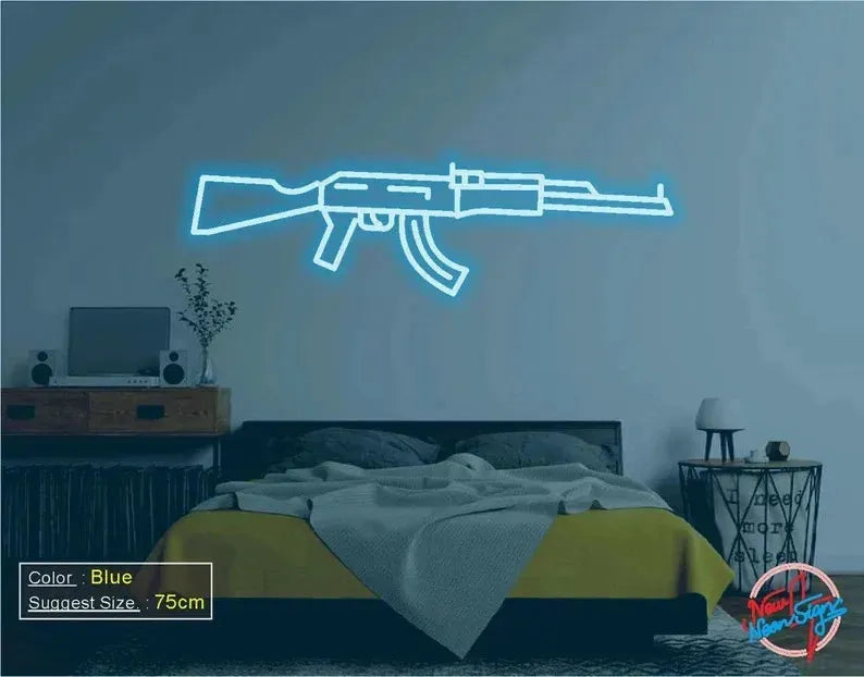 AK47 Neon Sign - Cool Gun Wall Art for Game Room, Man Cave & Party Decor - LED Night Light for Bedroom, Bar & Events - Perfect for Gamer Gifts & Themed Parties