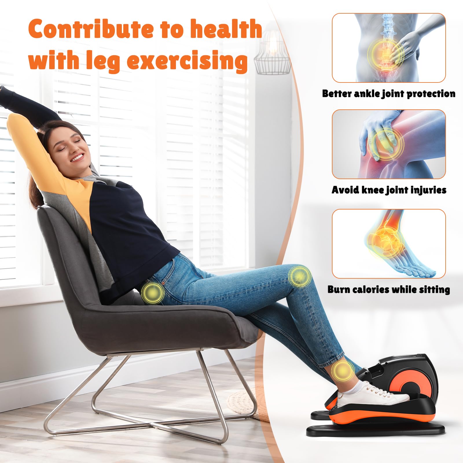 Under Desk Elliptical Machine - Quiet Electric Pedal Exerciser for Seniors & Office Workers, Portable Mini Bike with Remote Control - Home Office Fitness Equipment for Leg Workout While Sitting or Working