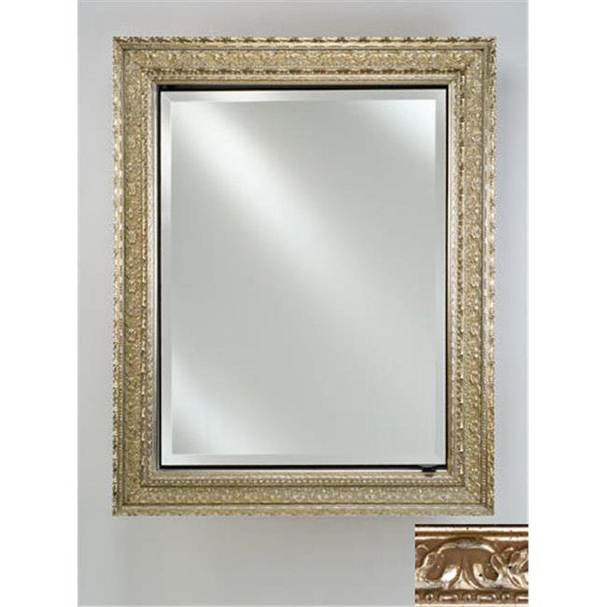 Afina Signature 17x36 Inch Valencia Antique Silver Recessed Medicine Cabinet with Beveled Edge Mirror - Reversible Hinged Single Door Bathroom Storage for Vanity, Makeup & Essentials Organization