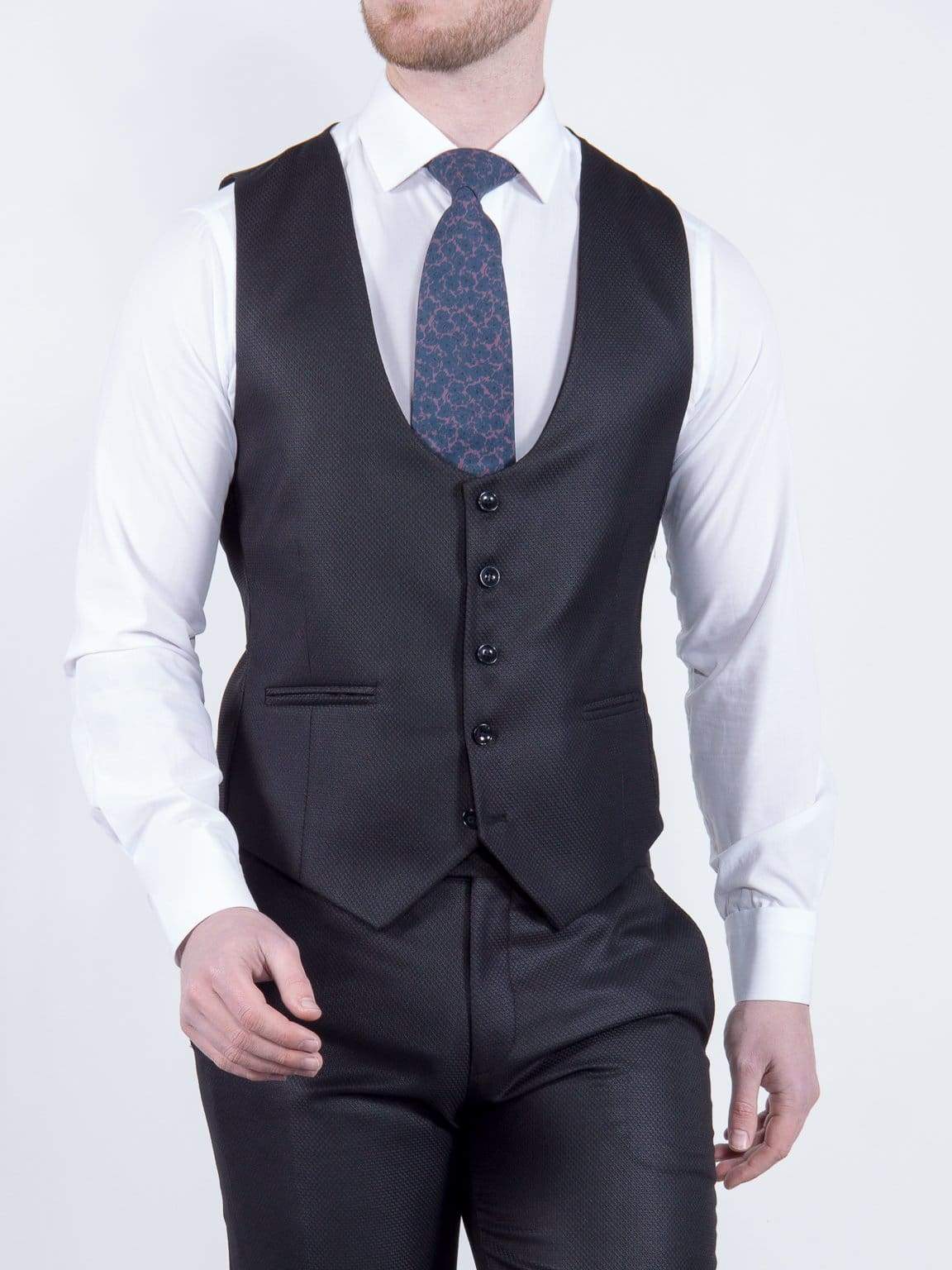Bond Men's 3 Piece Slim Fit Black Textured Suit - Premium Wedding, Business & Formal Occasion Outfit