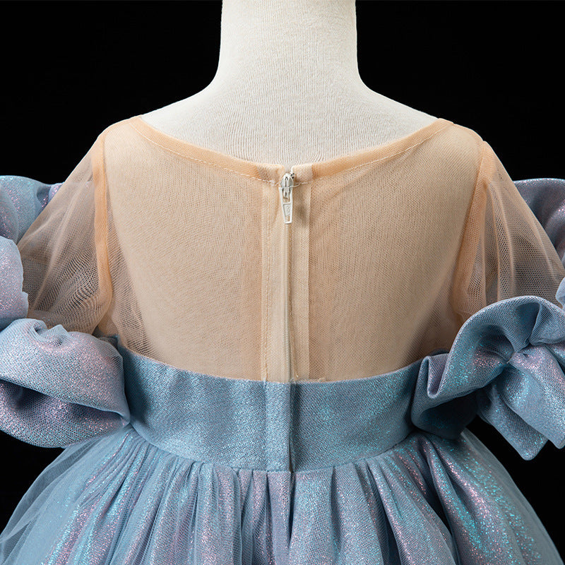 Royal Blue Princess Flower Girl Dress with Ruffles - Elegant Polyester Party Gown for Weddings, Birthday Parties & Special Occasions