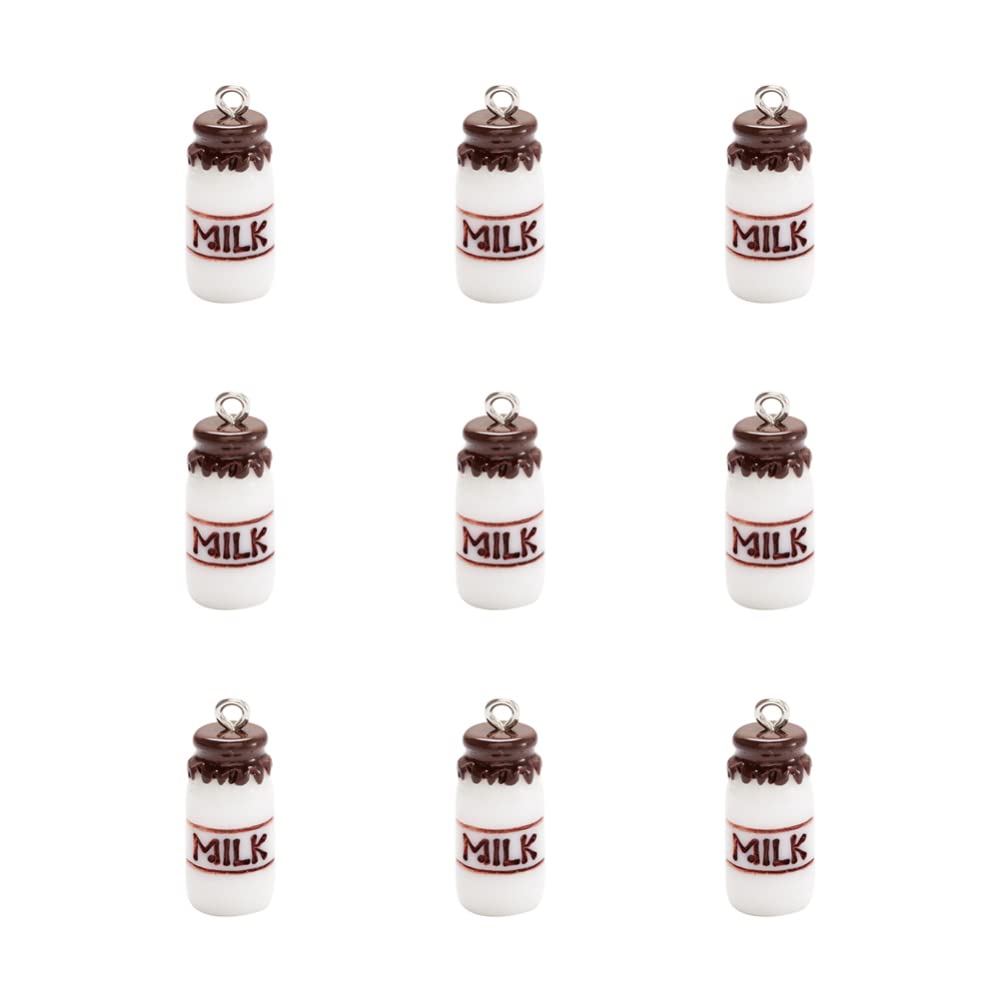 10pcs White Milk Bottle Resin Charms - 24x10mm Cute Dangle Pendants with Metal Loops for DIY Jewelry Making, Earrings, Bracelets, Necklaces - Perfect for Crafting, Gifts & Kawaii Accessories