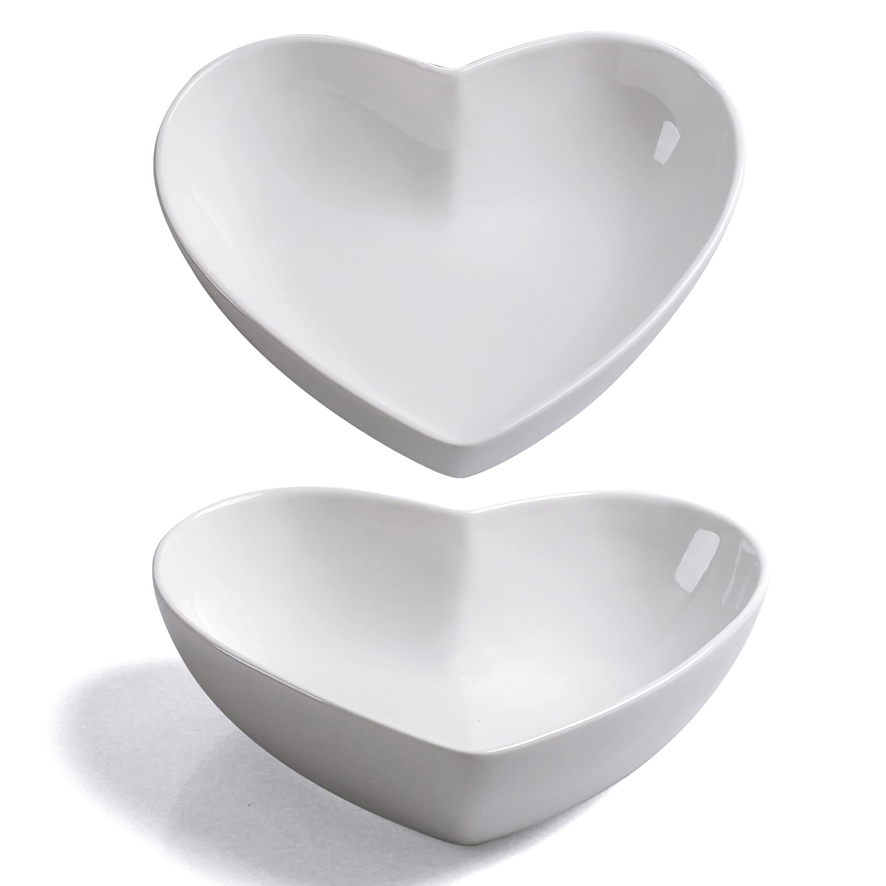 2-Piece White Porcelain Heart-Shaped Bowls - 7 Inch, 20 oz Dessert & Salad Bowls for Romantic Dinners, Valentine's Day Gifts, and Home Decor