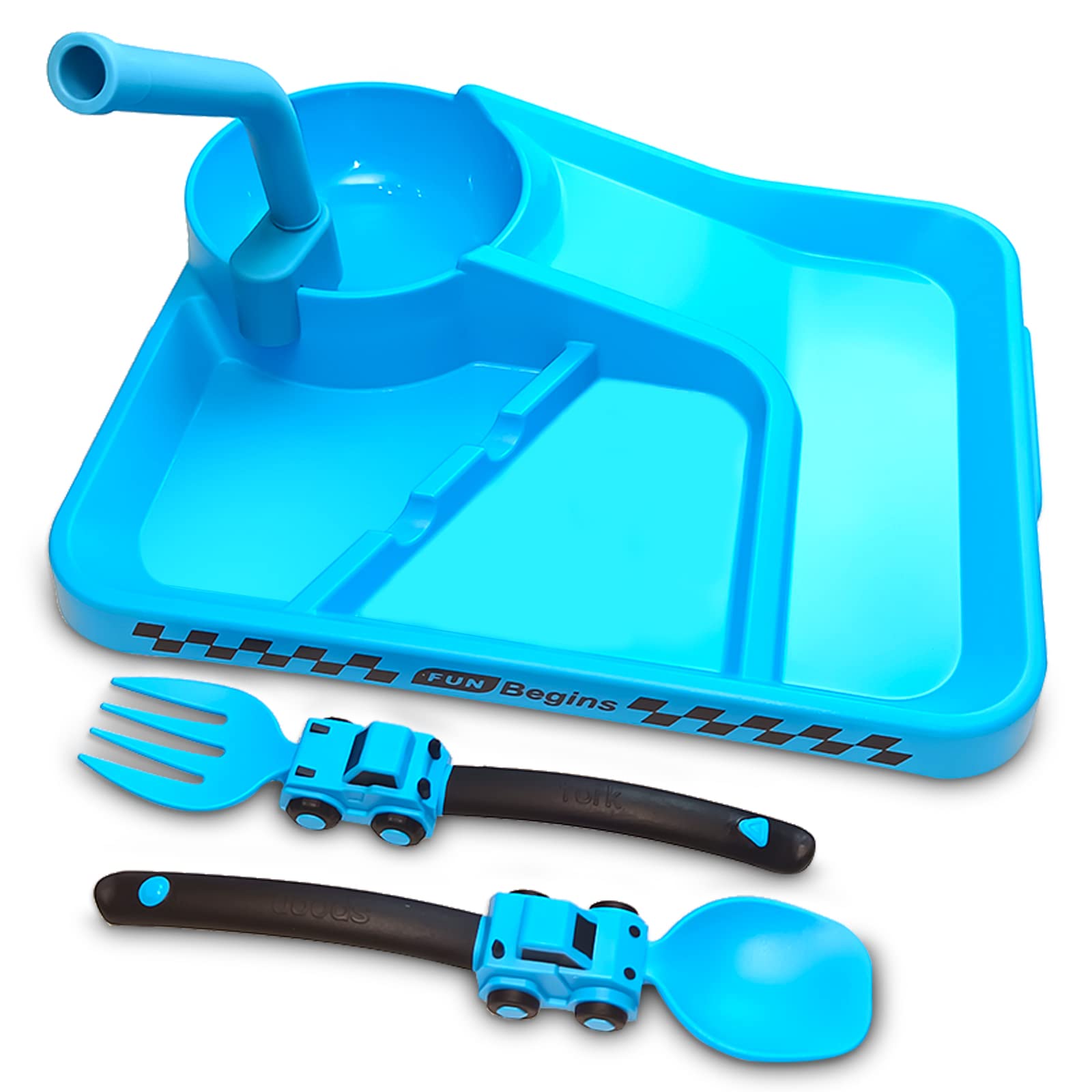 **Toddler Utensil Set with Removable Straw - BPA-Free Baby Plates & Feeding Set for Kids - Perfect for Stocking Stuffers, Birthday Gifts & Everyday Meals - Blue**    *(Use for home, daycare, travel, or as a thoughtful baby shower gift!)*