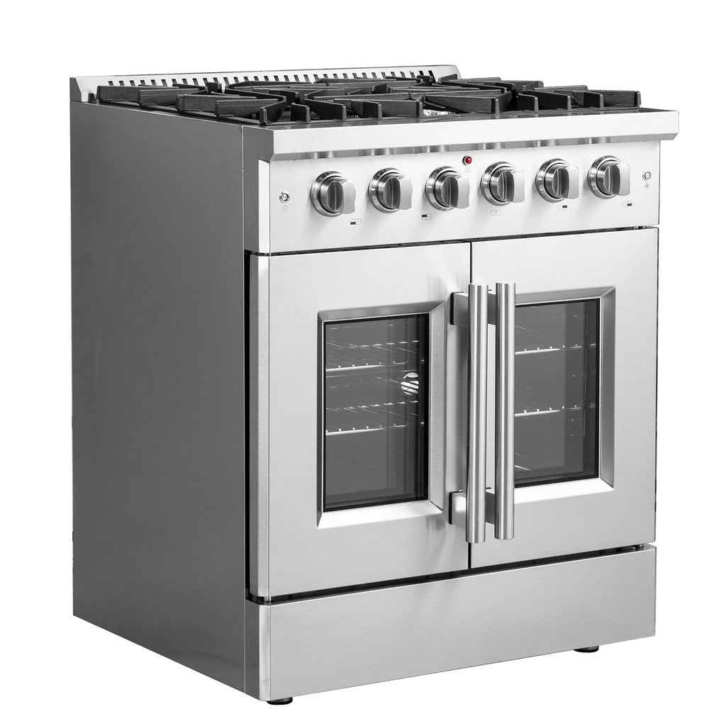 Forno Galiano 30-inch 4.32 cu ft Freestanding Gas Range with French Doors - Stainless Steel (FFSGS6444 30) - Perfect for Modern Kitchens & Professional Cooking