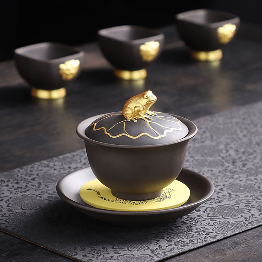 Premium Purple Clay Black Gold Dragon Tea Set - Authentic Chinese Gongfu Tea Ceremony Set for Home & Office Use
