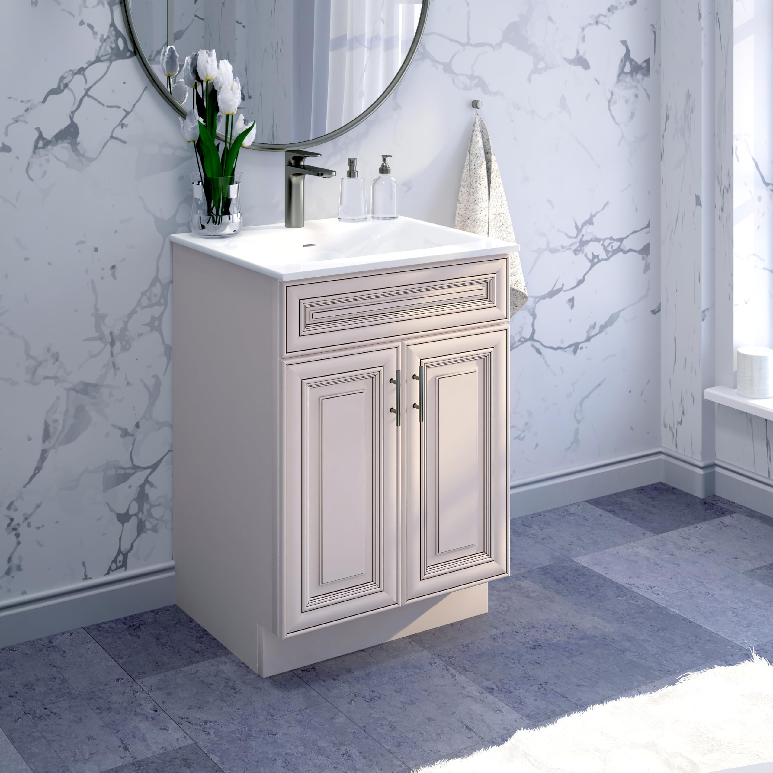Antique White Bathroom Vanity Sink Base Cabinet - 24