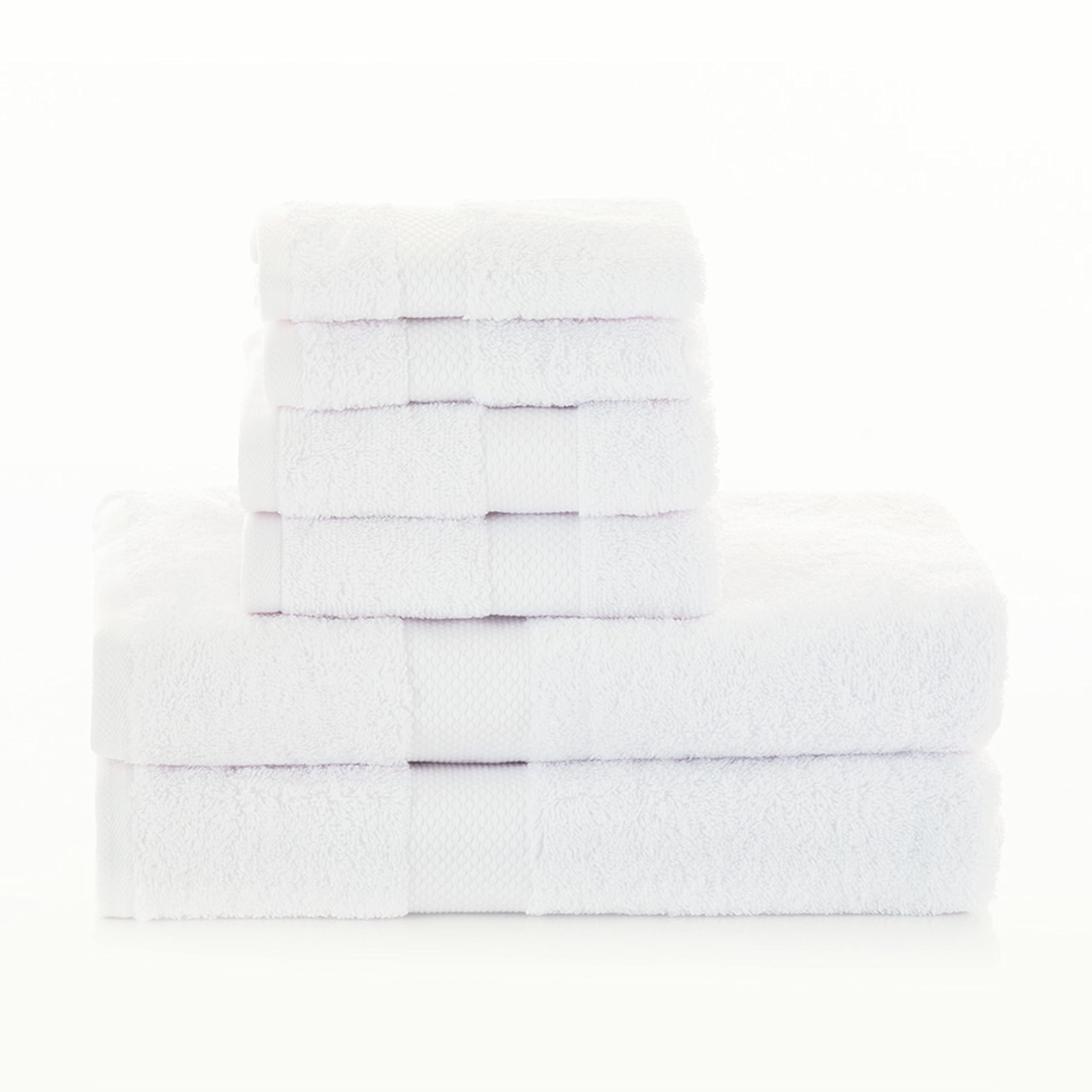 Premium OCM Cotton Deluxe 6-Piece Bath Towel Set - Extra Large & Fluffy Bath Towels, Hand Towels & Washcloths in White | Soft & Absorbent Cotton Towel Collection for Bathroom, Spa, College Dorm & Guest Room Essentials