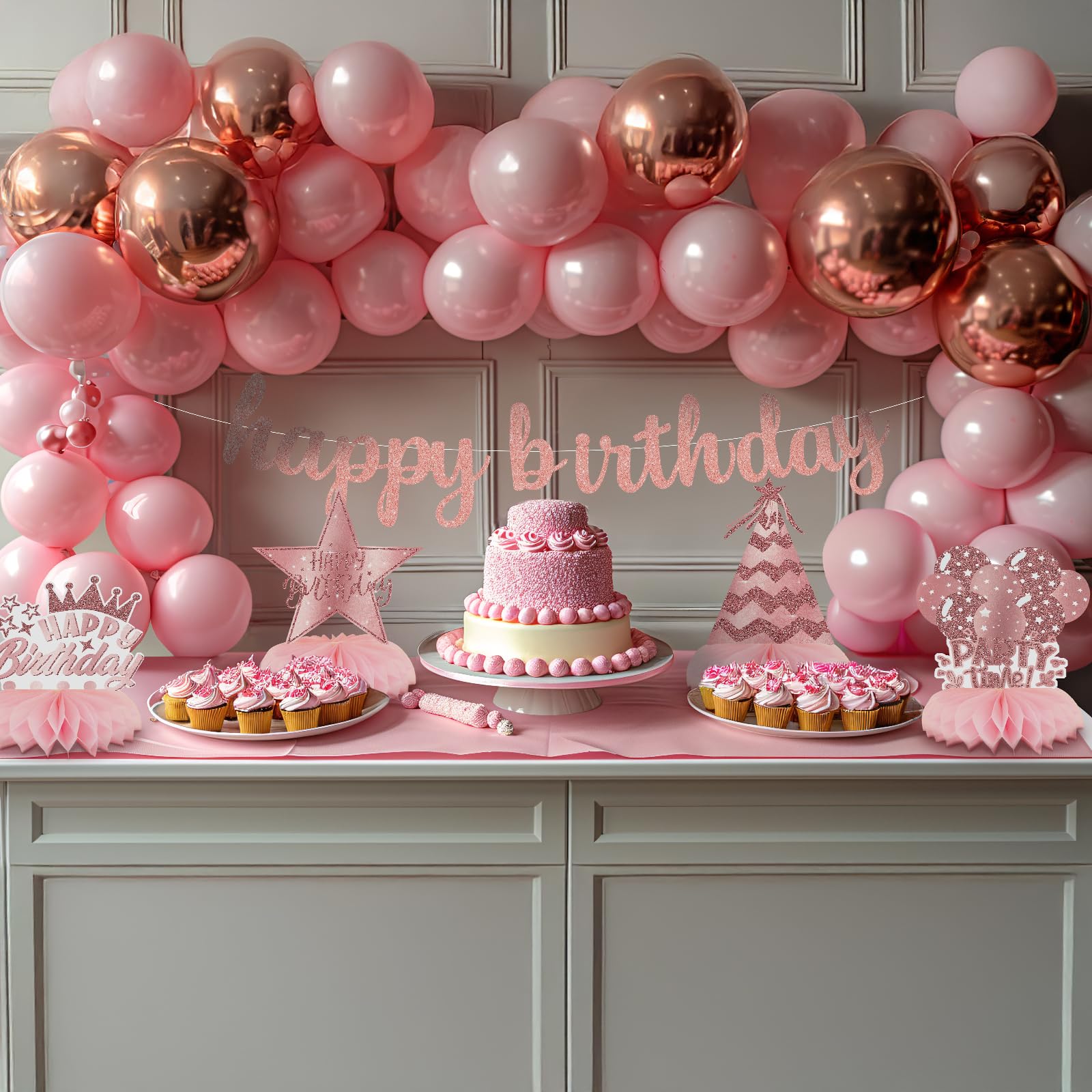 12Pcs Pink Rose Gold Honeycomb Party Decorations - Elegant Birthday Table Toppers for Women | Perfect for Bridal Showers, Baby Showers & Anniversary Celebrations