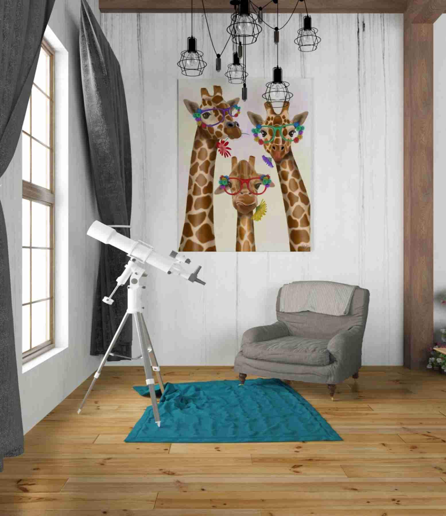 Giraffe and Flower Canvas Wall Art Set of 3 - 26x34 Inch Modern Home Decor for Living Room, Bedroom & Office - Vibrant Animal Print Paintings by Fab Funky
