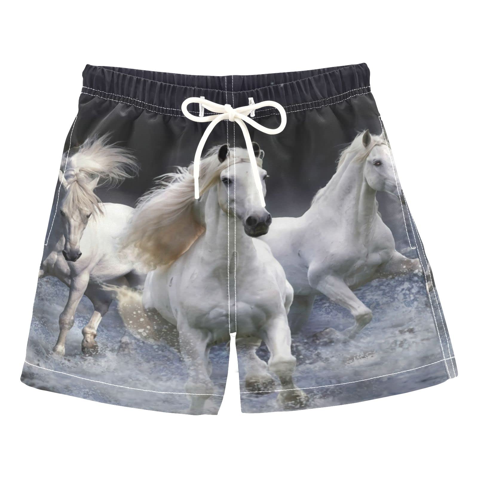 AMICHIC Boys' Horse Print Swim Trunks with Mesh Lining - Quick Dry Swim Shorts for Beach, Pool & Summer - Adjustable Waist for Comfortable Fit