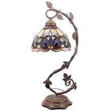 WERFACTORY Tiffany Style Stained Glass Table Lamp - Victorian Metal Leaf Base (8x10x21 Inches) - Desk Reading Light for Bedroom, Home Office & Small Spaces - Perfect for Study, Living Room & Nightstand Decor - S021 Series
