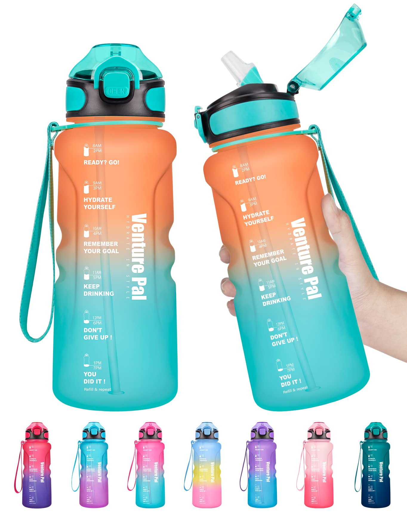 Venture Pal 32oz Leakproof Water Bottle with Straw & Time Marker - BPA Free for Gym, Hiking, Sports