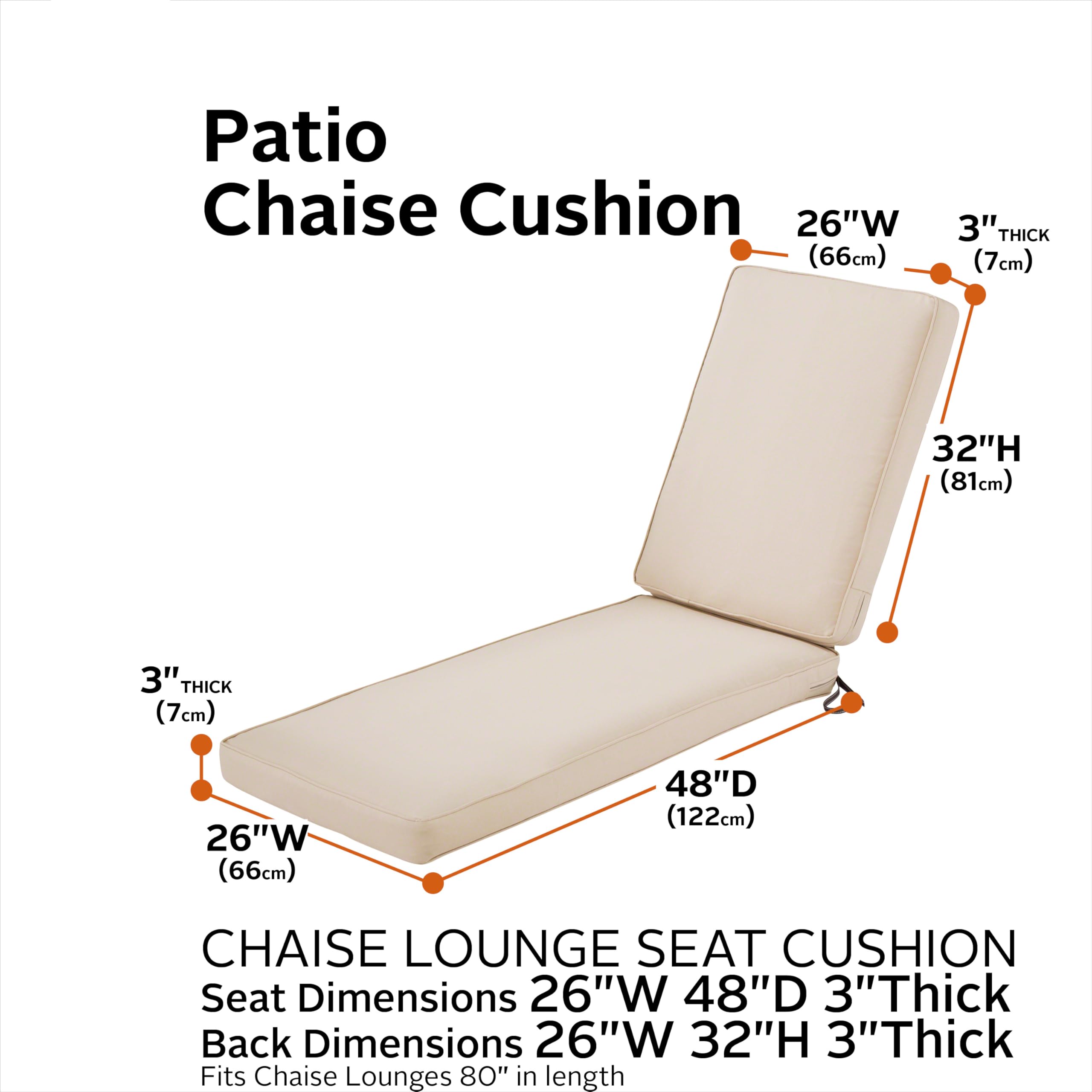Classic Accessories Montlake 80x26x3 Inch Patio Furniture Cushion - Antique Beige, Perfect for Outdoor Chairs, Loungers, and Garden Seating