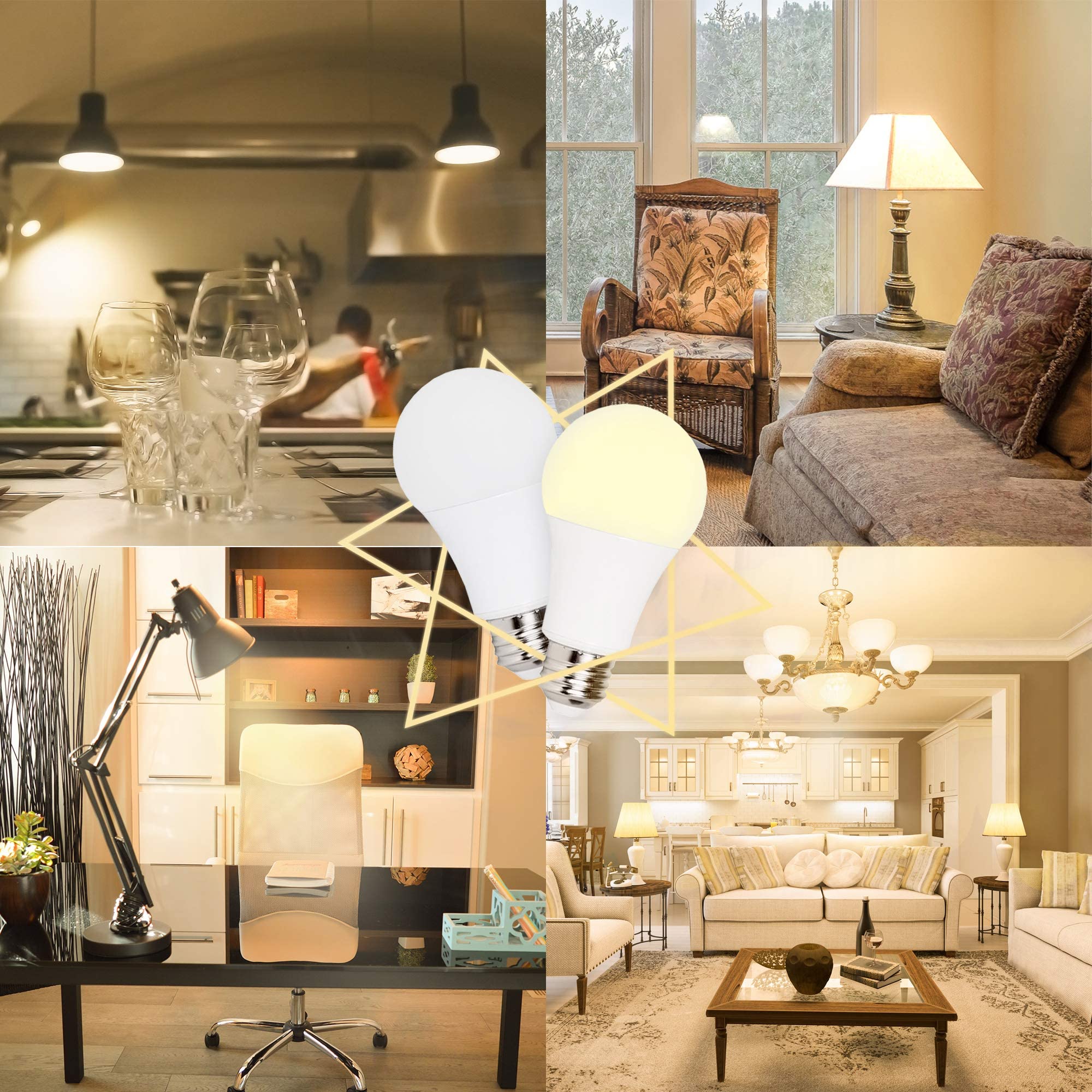 Chiphy Dimmable LED Light Bulbs - 1200 Lumens, 12W (120W Equivalent), 2700K Warm White, A19/E27 Base, 3-Level Brightness, No Dimmer Required - Perfect for Bedroom, Living Room & Office Lighting (2-Pack)