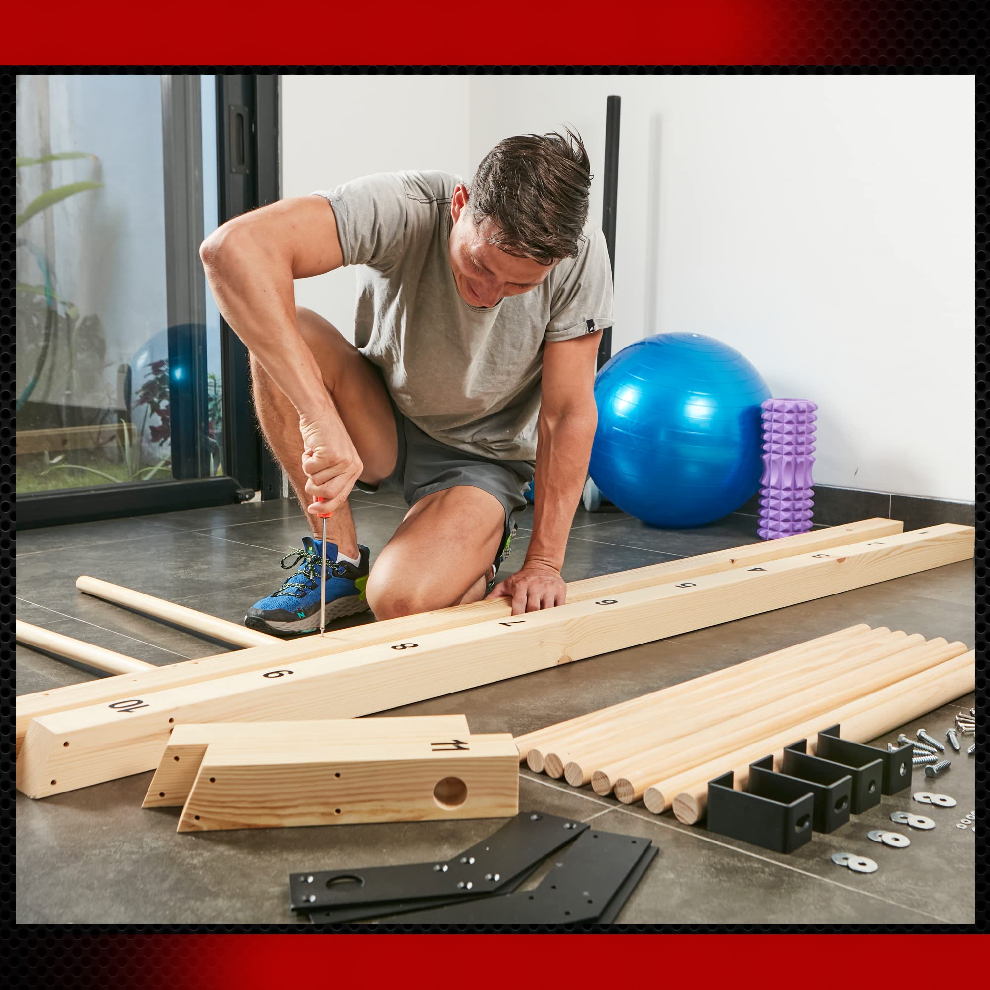 Swedish Ladder Wood Stall Bar - 11-Rung Gymnastic Equipment for Physical Therapy, Back Pain Relief & Scoliosis Exercise | Improve Range of Motion & Strength Training | Perfect for Home Gym, CrossFit & Rehabilitation