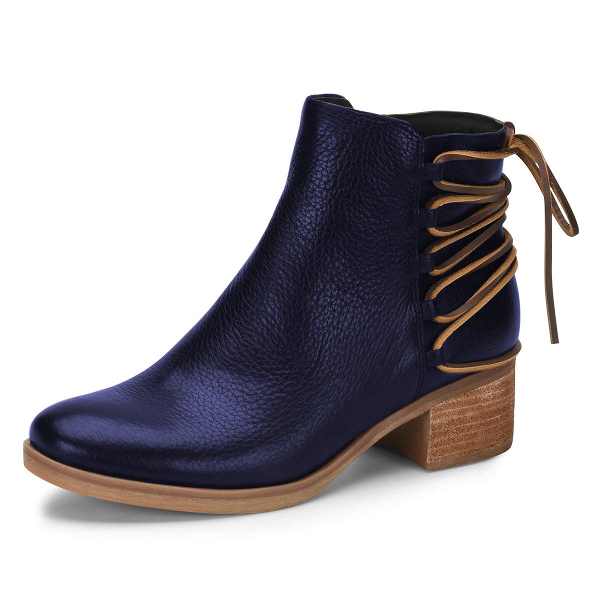 YDN Women's Chunky Heel Ankle Boots - Round Toe Side Zipper Lace Up Casual Booties for Fall Winter Outfits, Office Wear & Date Night Fashion