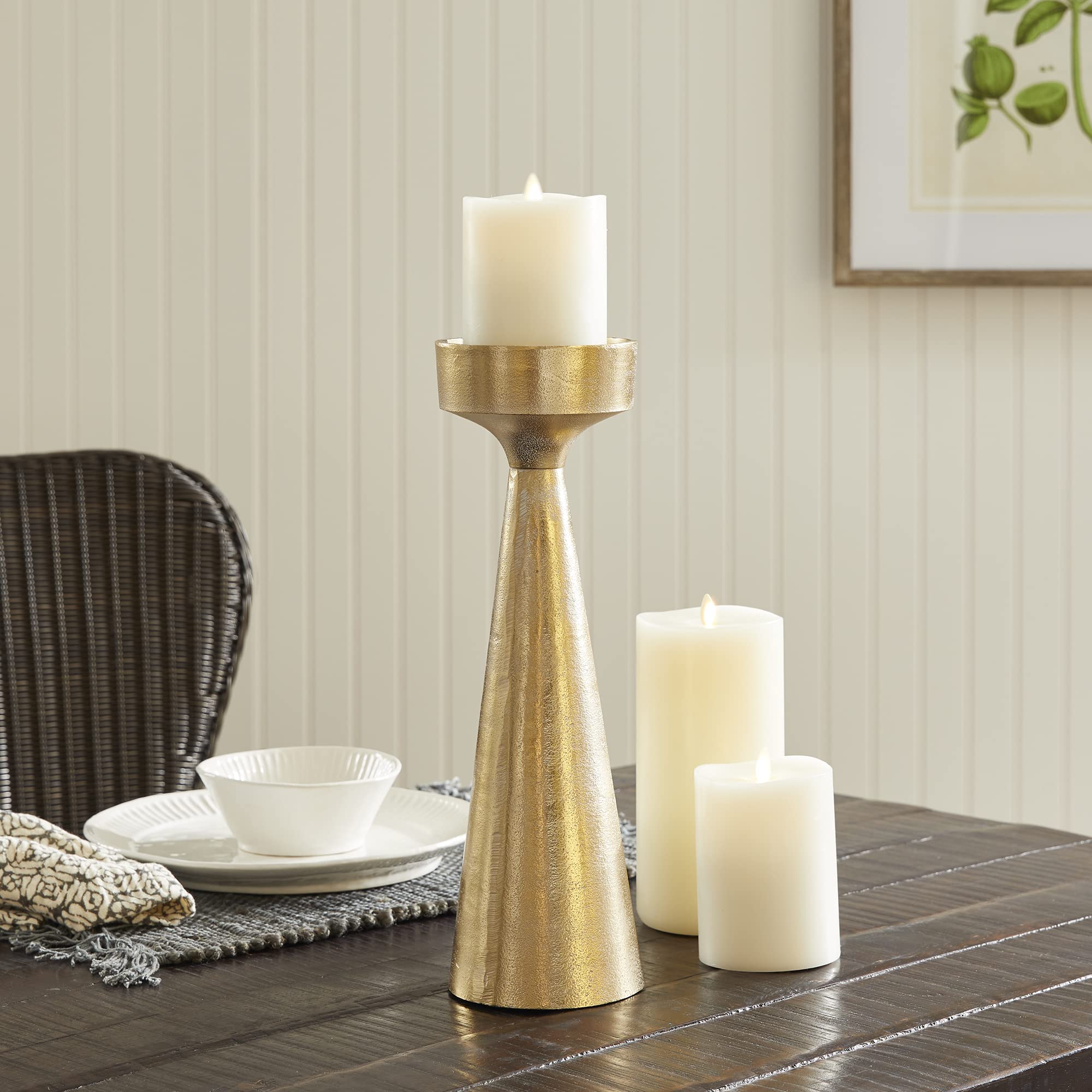 Napa Home & Garden Florence Large White Ash Gold Candle Stand - Elegant Home Decor for Living Room, Bedroom, or Wedding Centerpiece