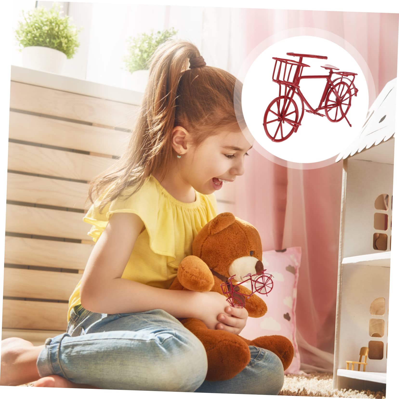 Holibanna Mini Metal Bike Toy - Red Iron Miniature Bicycle for Dolls, Tabletop Decor & Motorcycle Models | Perfect for Collectors, Parent-Child Play & Home Decoration