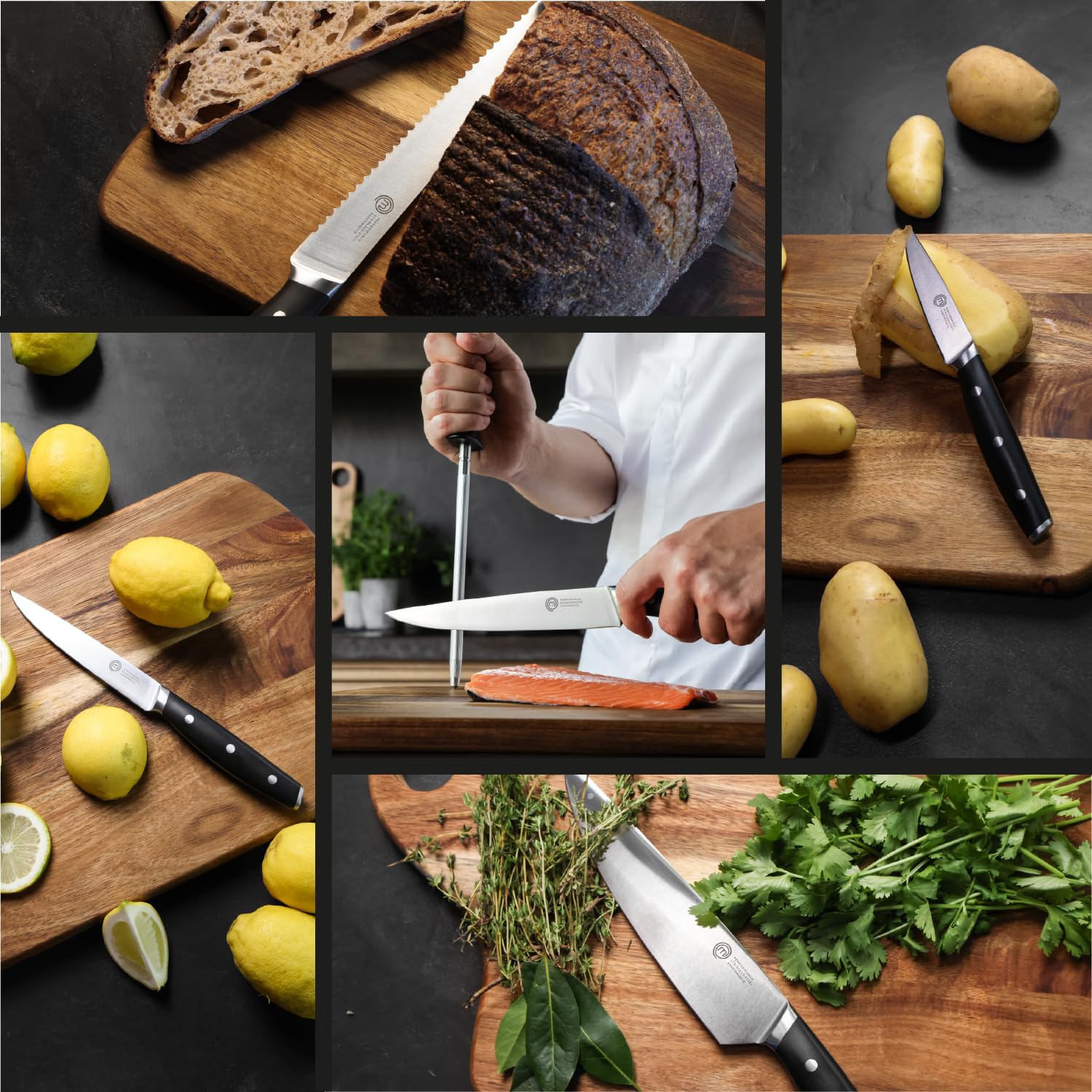 MasterChef Professional 5-Piece Chef Knife Set with Carrying Bag - High Carbon Stainless Steel Kitchen Knives with Triple Riveted Handles for Precision Cooking | Perfect for Home Chefs, Culinary Students & Professional Kitchens
