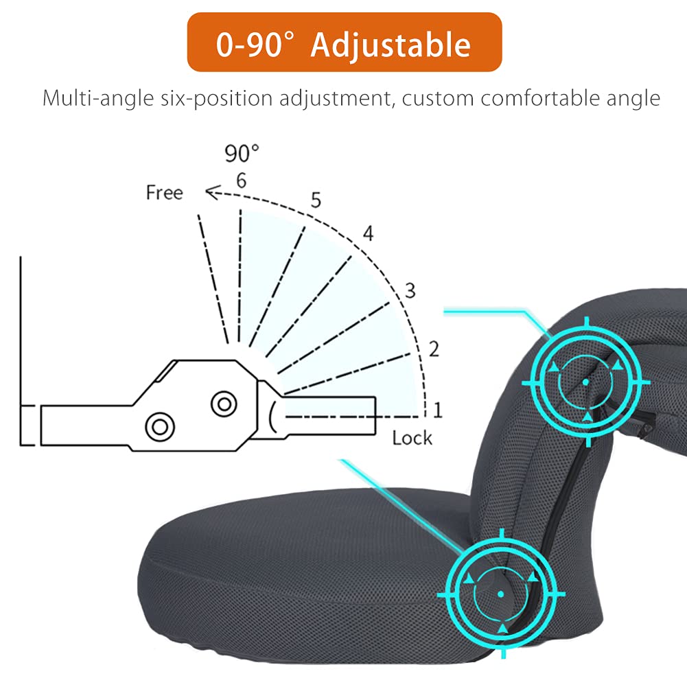 Adjustable Floor Chair with Back Support - Ergonomic Gaming & Lounger Chair, Removable Cover, Foldable Design for Reading, Meditation, TV Watching - Black Tatami Sofa Bed for Home, Office & Outdoor Use